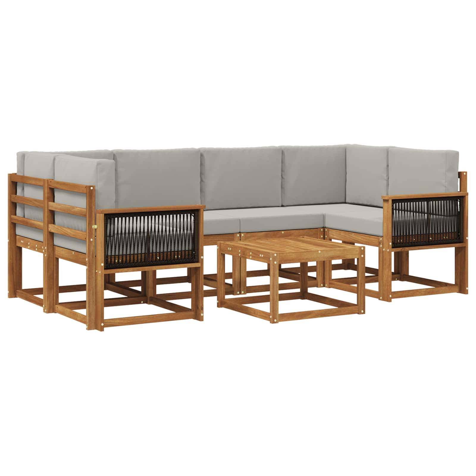 vidaXL Outdoor-Sofagarnitur mit Kissen 5 pcs Natürlich und Hellgrau