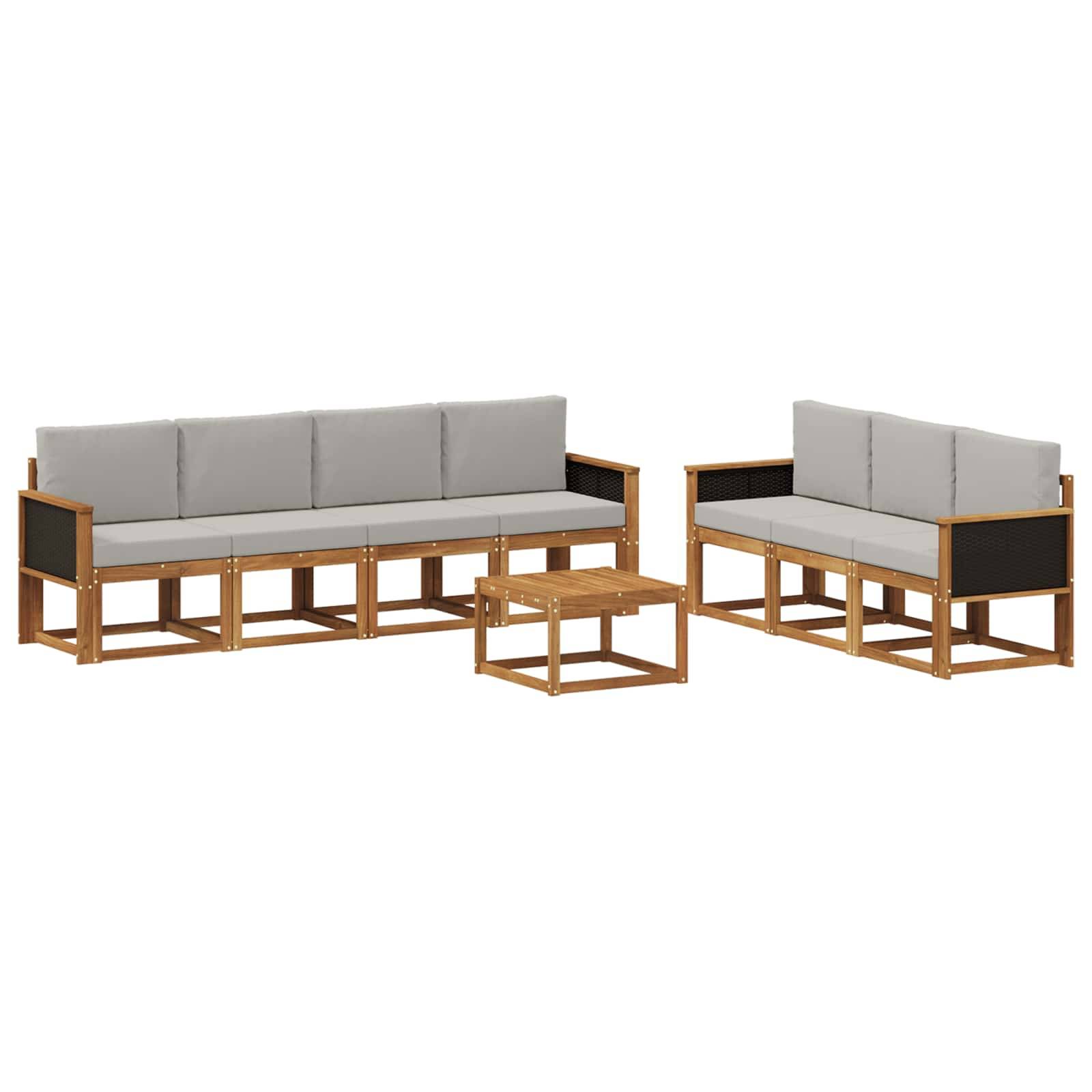 vidaXL Outdoor-Sofagarnitur mit Kissen 7 pcs Natürlich und Hellgrau