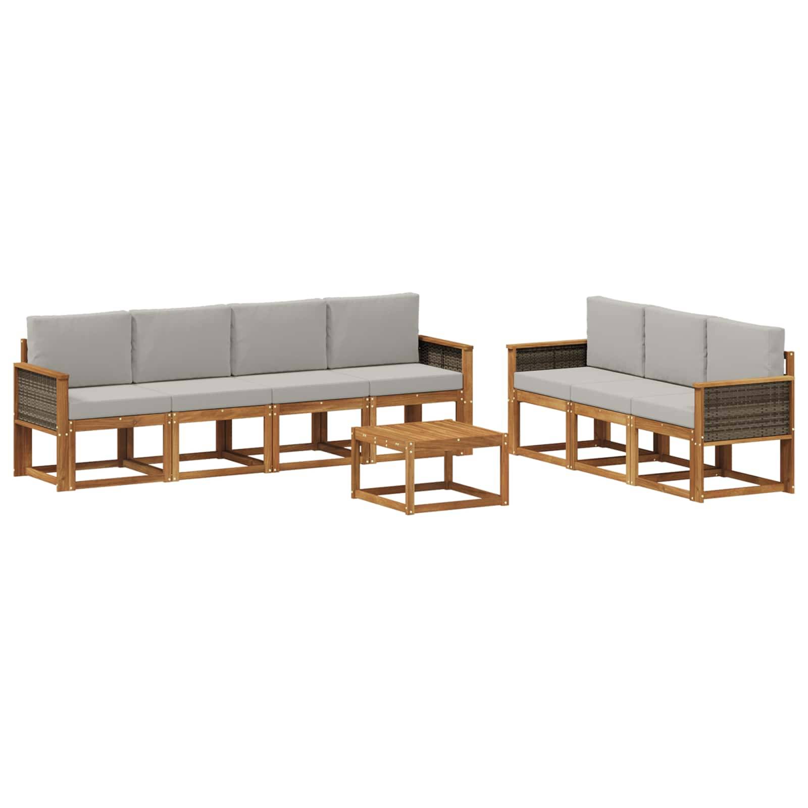vidaXL Outdoor-Sofagarnitur mit Kissen 7 pcs Natürlich und Hellgrau