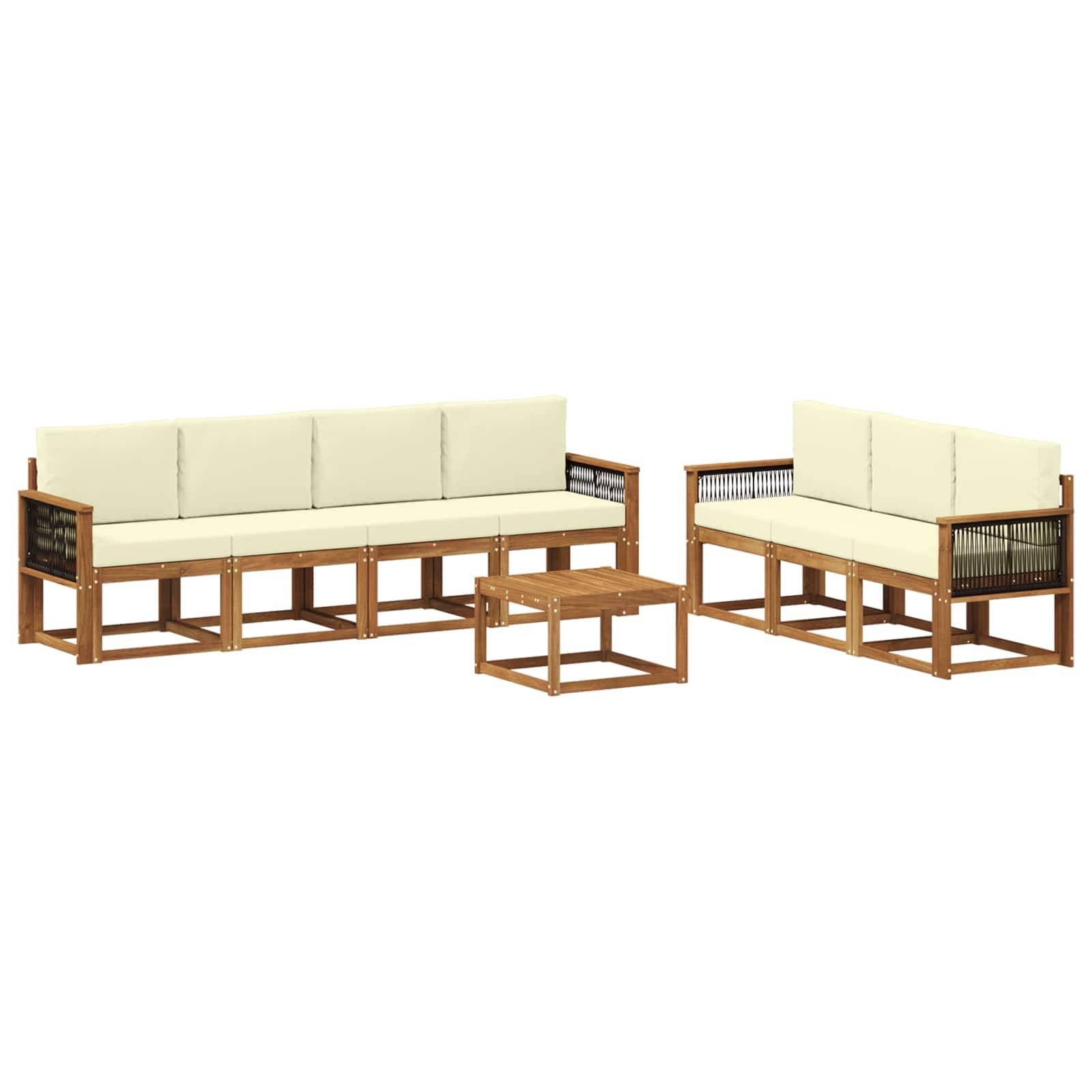 vidaXL Outdoor-Sofagarnitur mit Kissen 7 pcs Natur und Creme