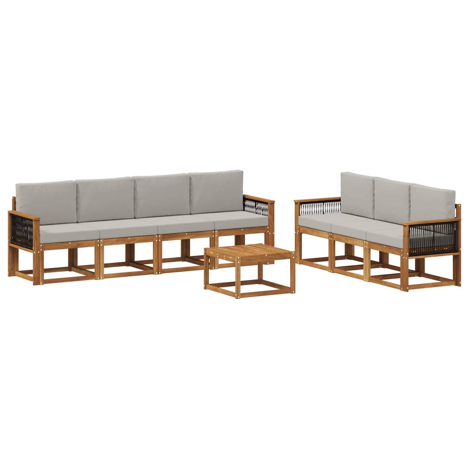 vidaXL Outdoor-Sofagarnitur mit Kissen 7 pcs Natürlich und Hellgrau