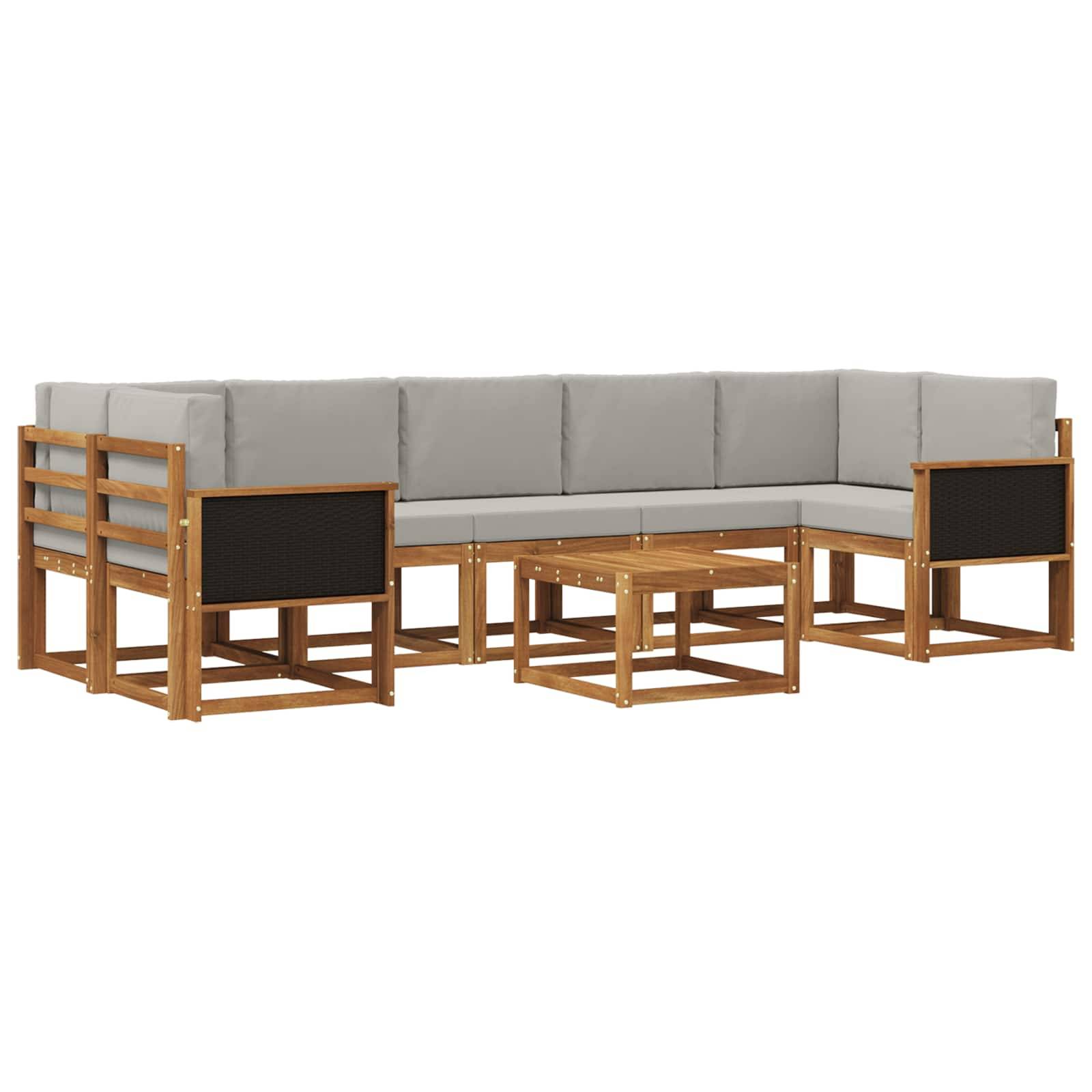 vidaXL Outdoor-Sofagarnitur mit Kissen 6 pcs Natürlich und Hellgrau