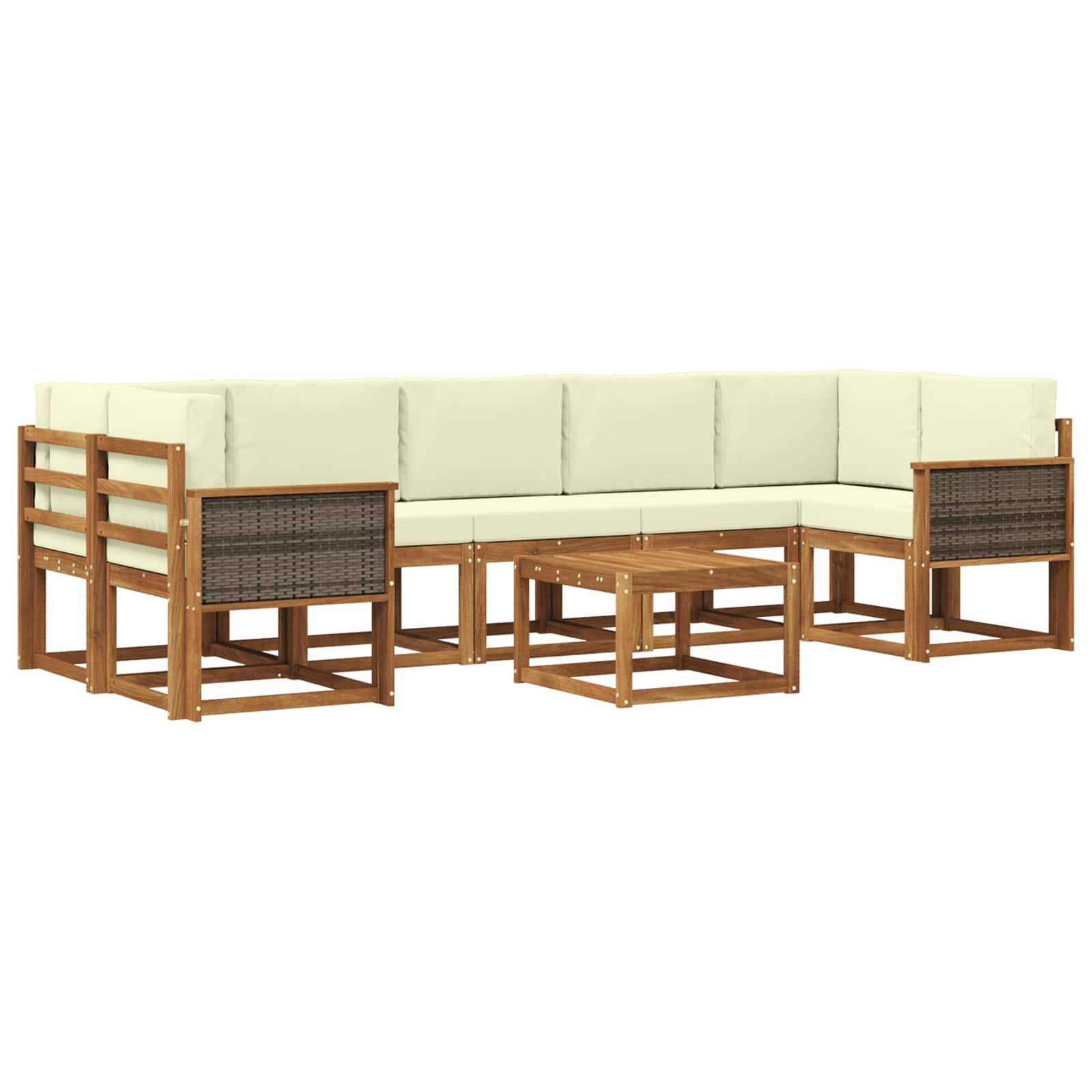 vidaXL Outdoor-Sofagarnitur mit Kissen 6 pcs Natur und Creme