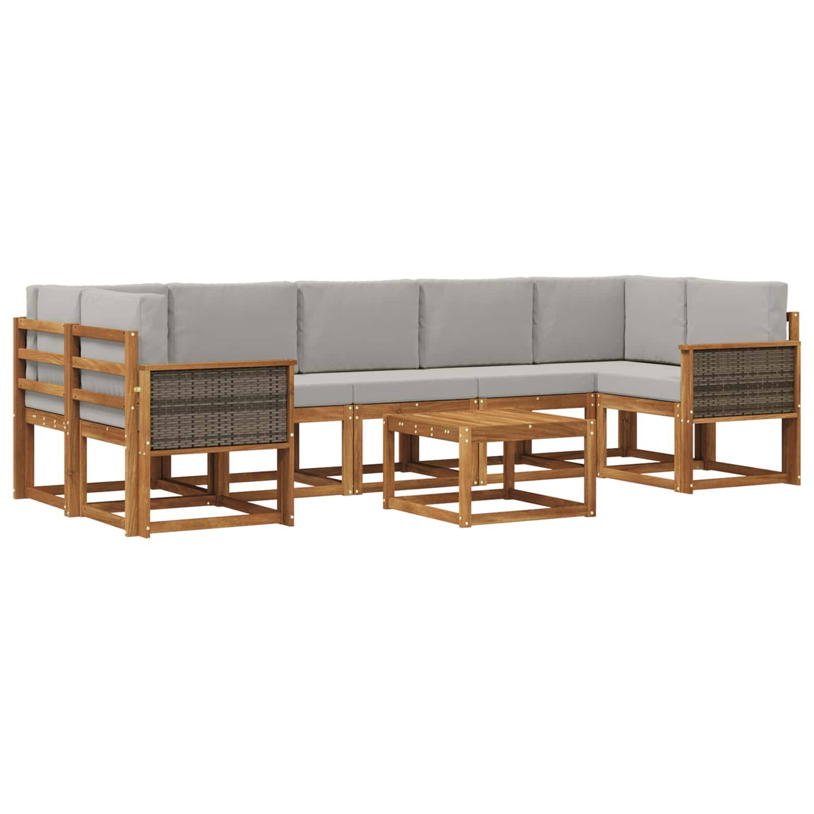 vidaXL Outdoor-Sofagarnitur mit Kissen 6 pcs Natürlich und Hellgrau