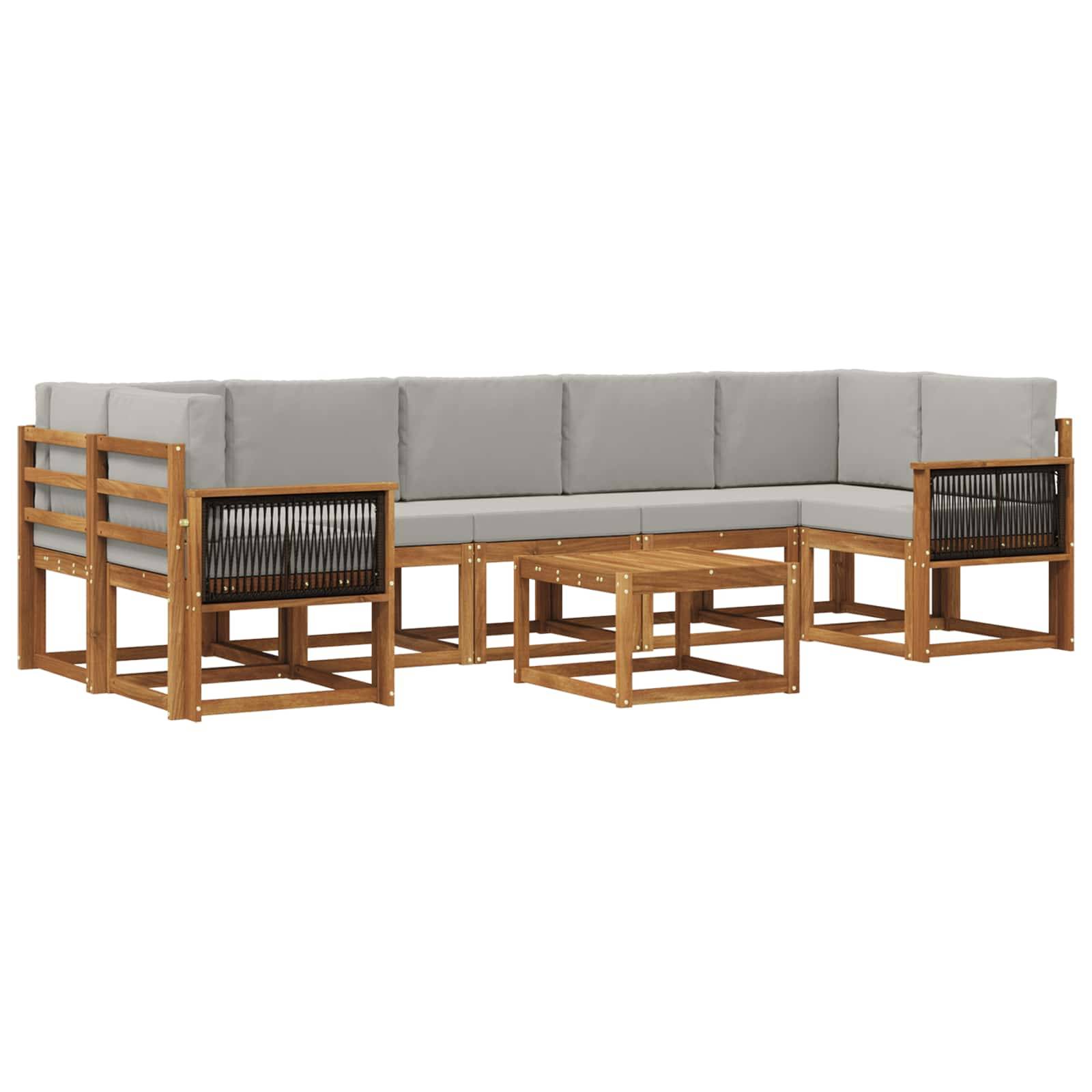 vidaXL Outdoor-Sofagarnitur mit Kissen 6 pcs Natürlich und Hellgrau