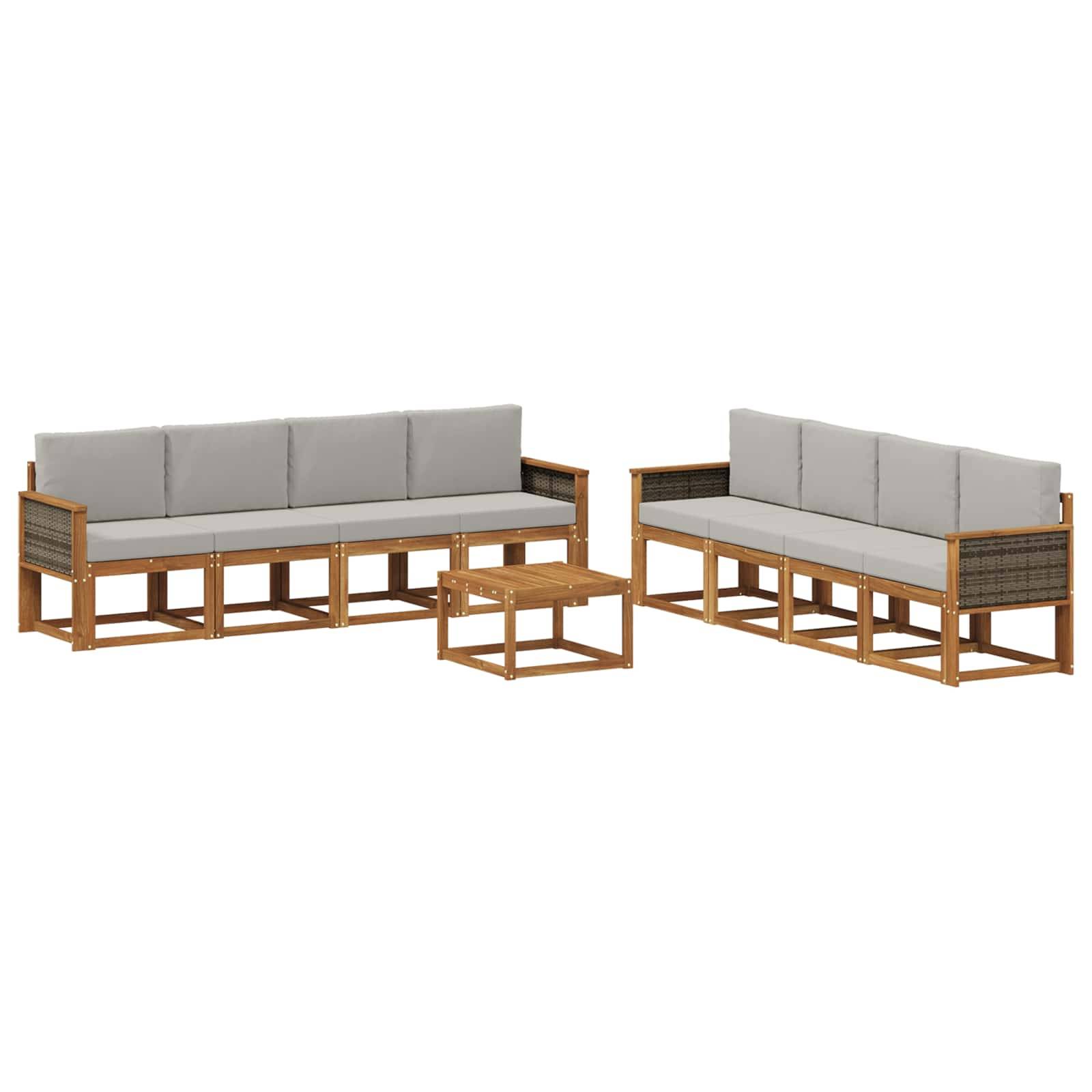 vidaXL Outdoor-Sofagarnitur mit Kissen 7 pcs Natürlich und Hellgrau