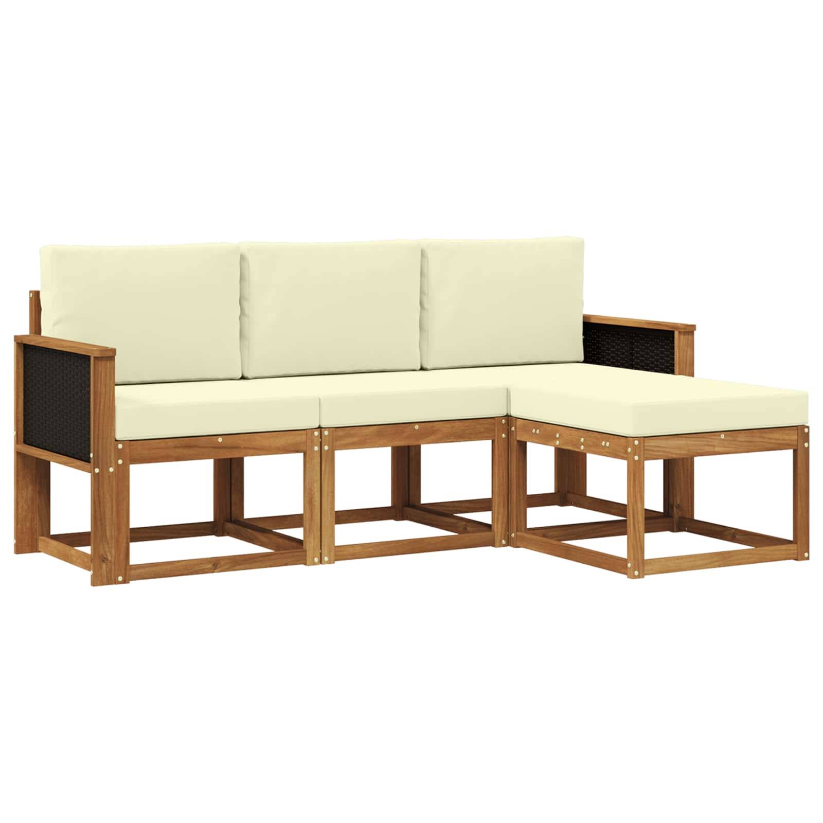 vidaXL Outdoor-Sofagarnitur mit Kissen 4 pcs Natur und Creme