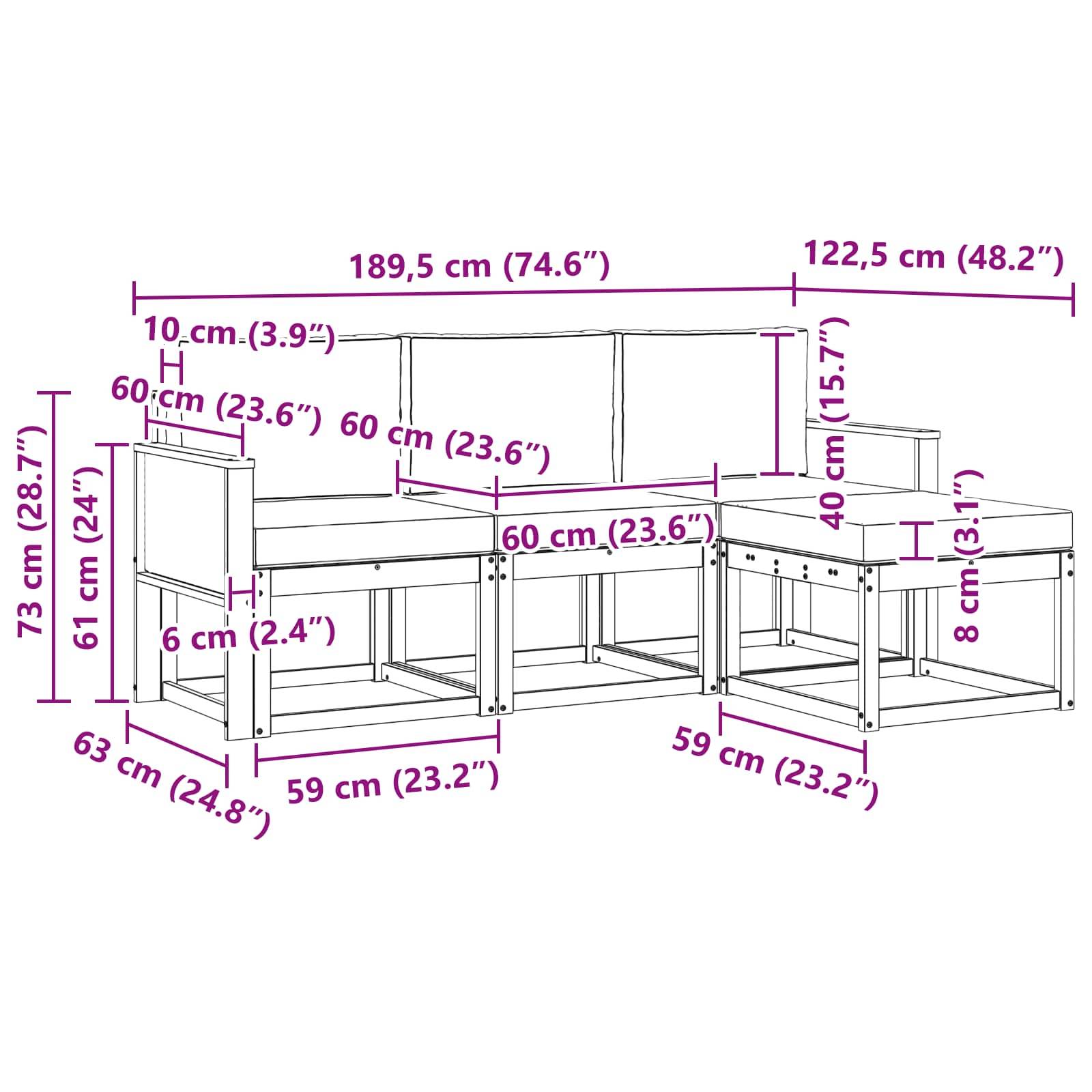 vidaXL Outdoor-Sofagarnitur mit Kissen 4 pcs Natur und Anthrazit