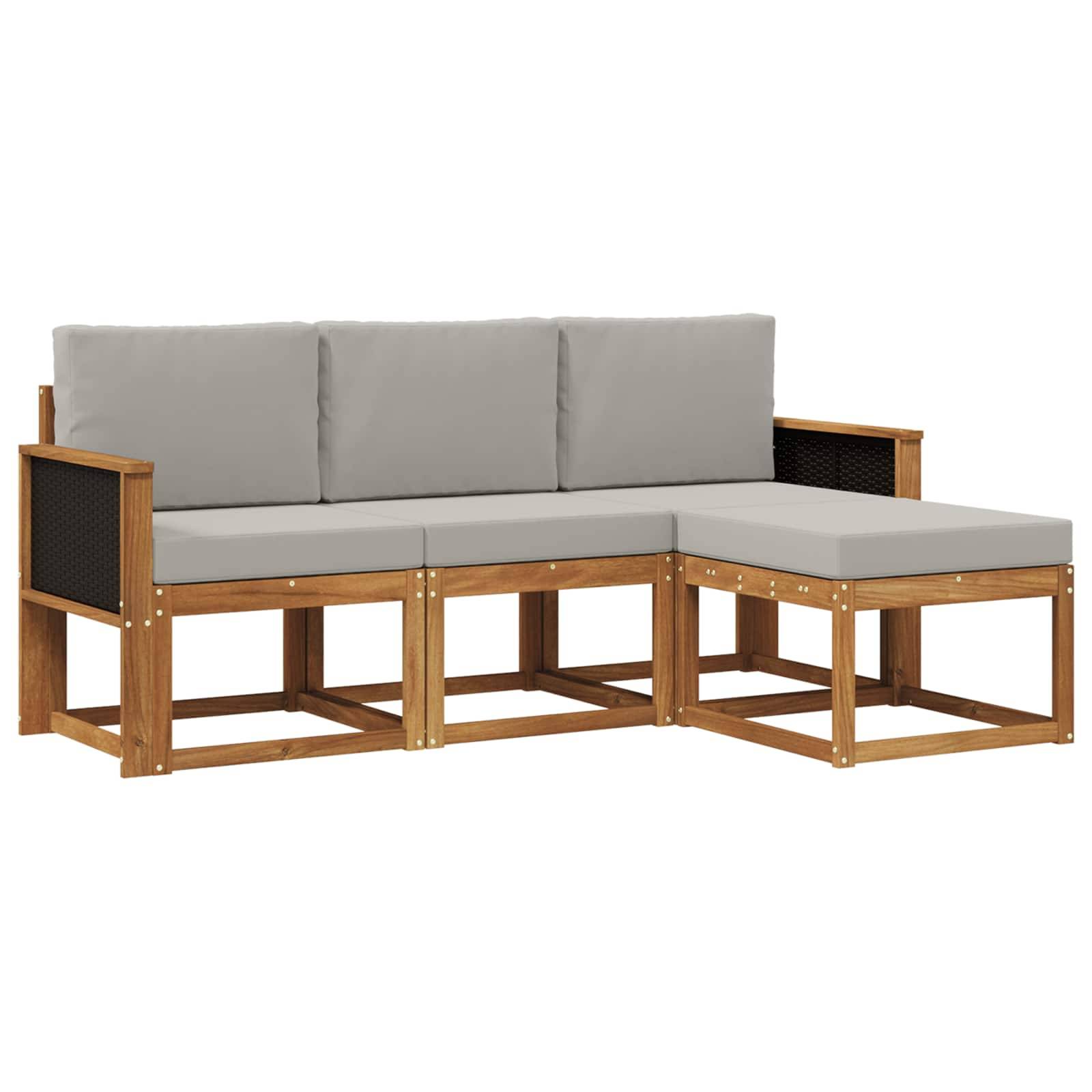 vidaXL Outdoor-Sofagarnitur mit Kissen 4 pcs Natürlich und Hellgrau