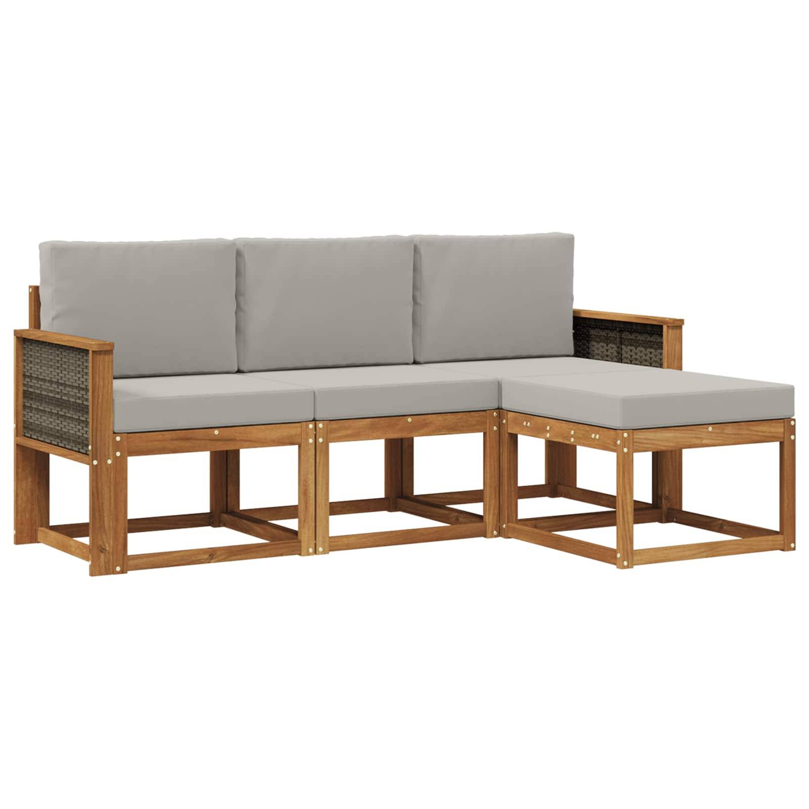 vidaXL Outdoor-Sofagarnitur mit Kissen 4 pcs Natürlich und Hellgrau
