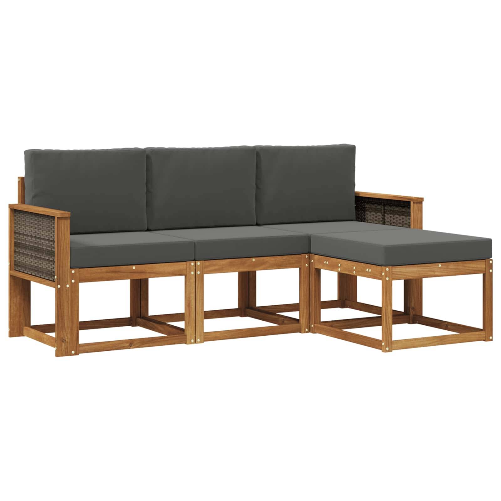 vidaXL Outdoor-Sofagarnitur mit Kissen 4 pcs Natur und Anthrazit