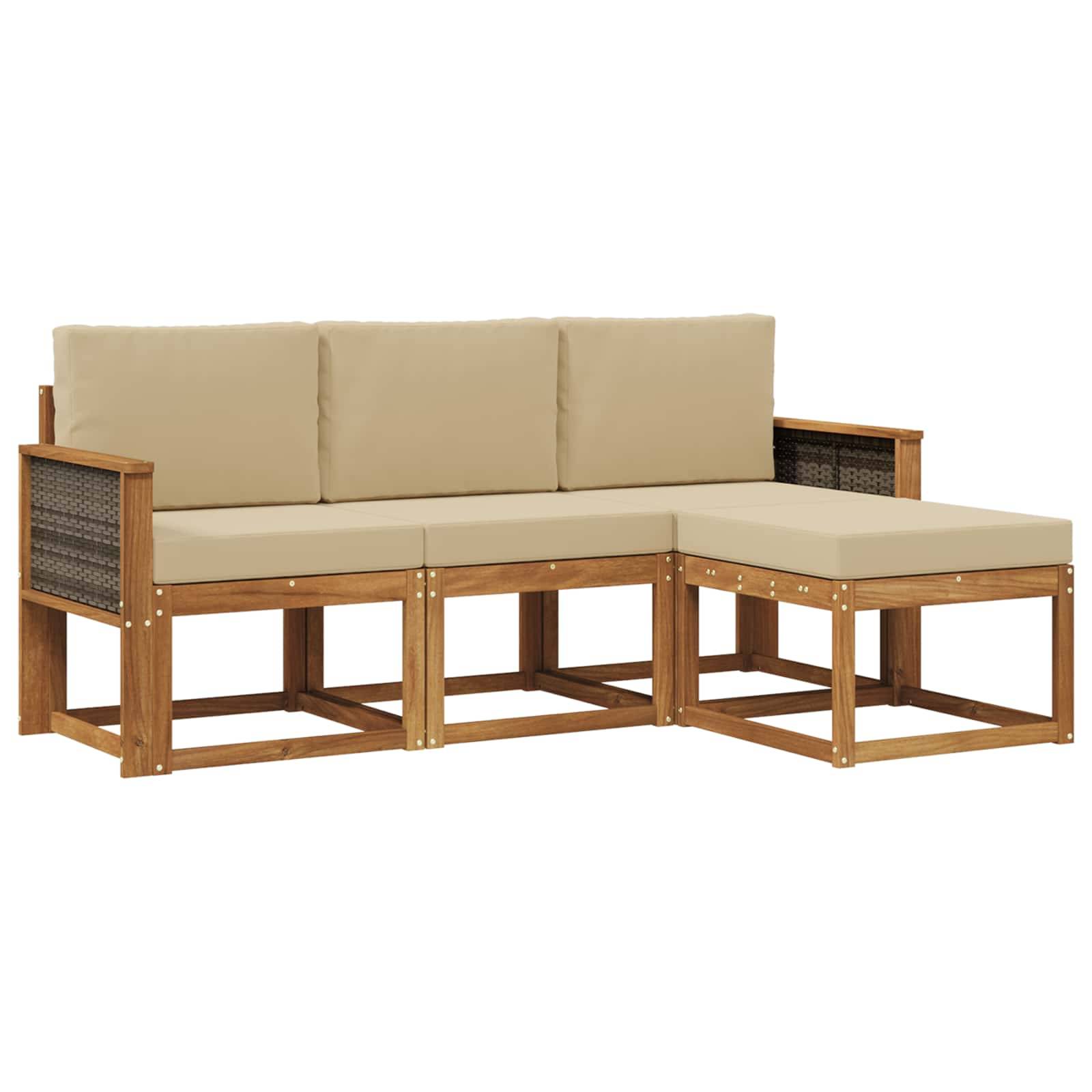 vidaXL Outdoor-Sofagarnitur mit Kissen 4 pcs Natur