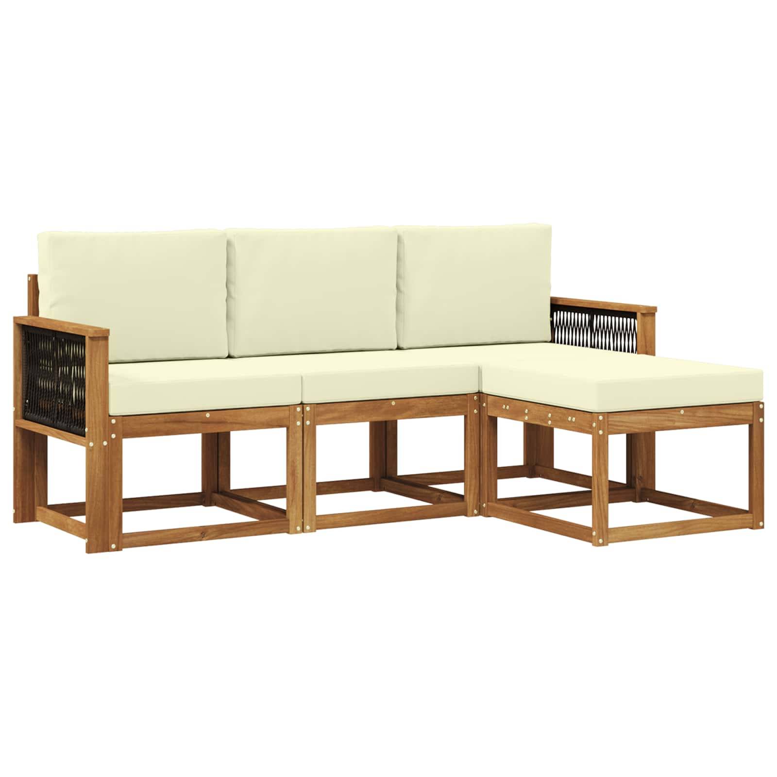 vidaXL Outdoor-Sofagarnitur mit Kissen 4 pcs Natur und Creme