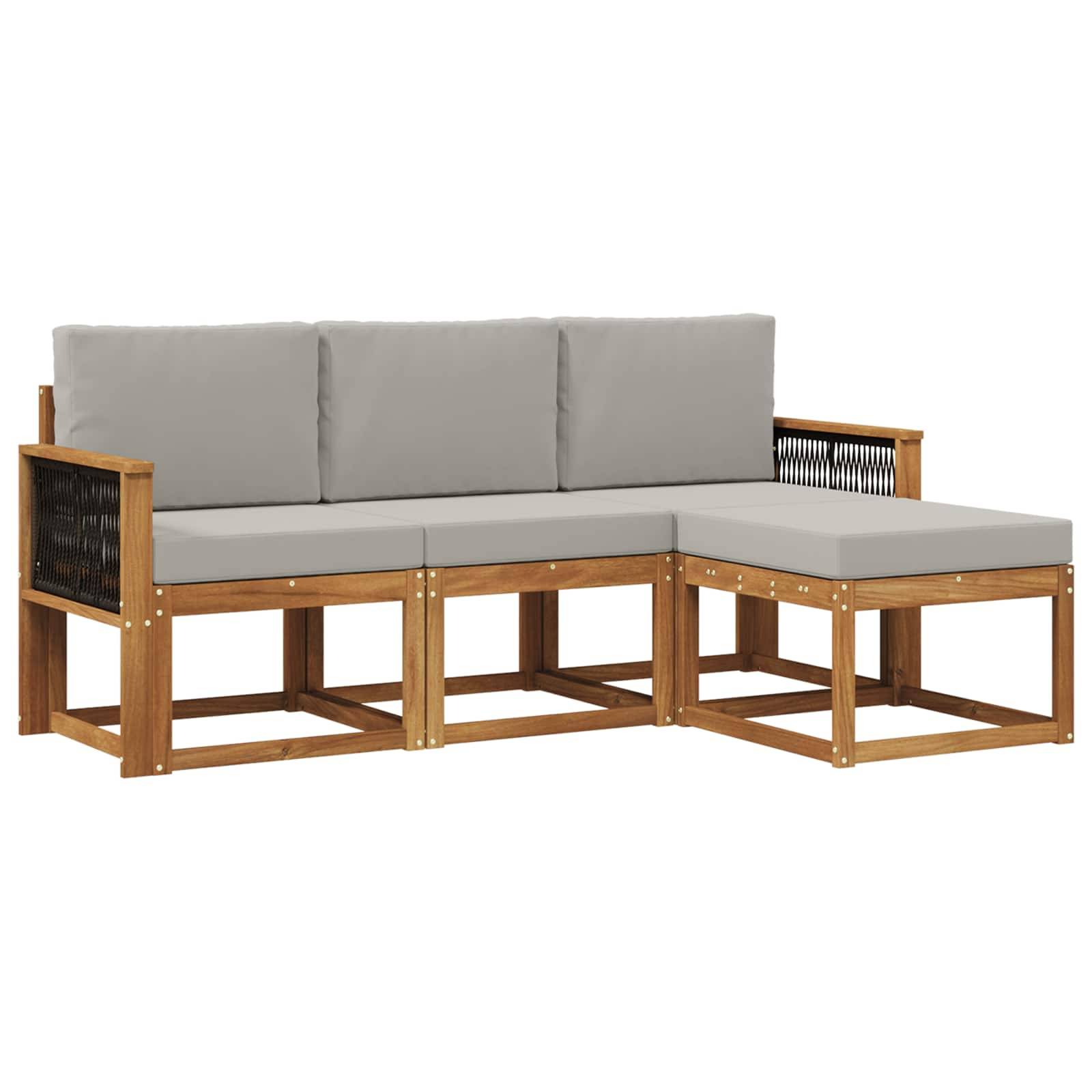 vidaXL Outdoor-Sofagarnitur mit Kissen 4 pcs Natürlich und Hellgrau