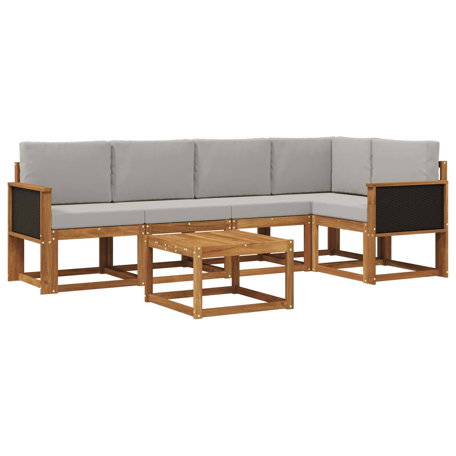 vidaXL Outdoor-Sofagarnitur mit Kissen 6 pcs Natürlich und Hellgrau