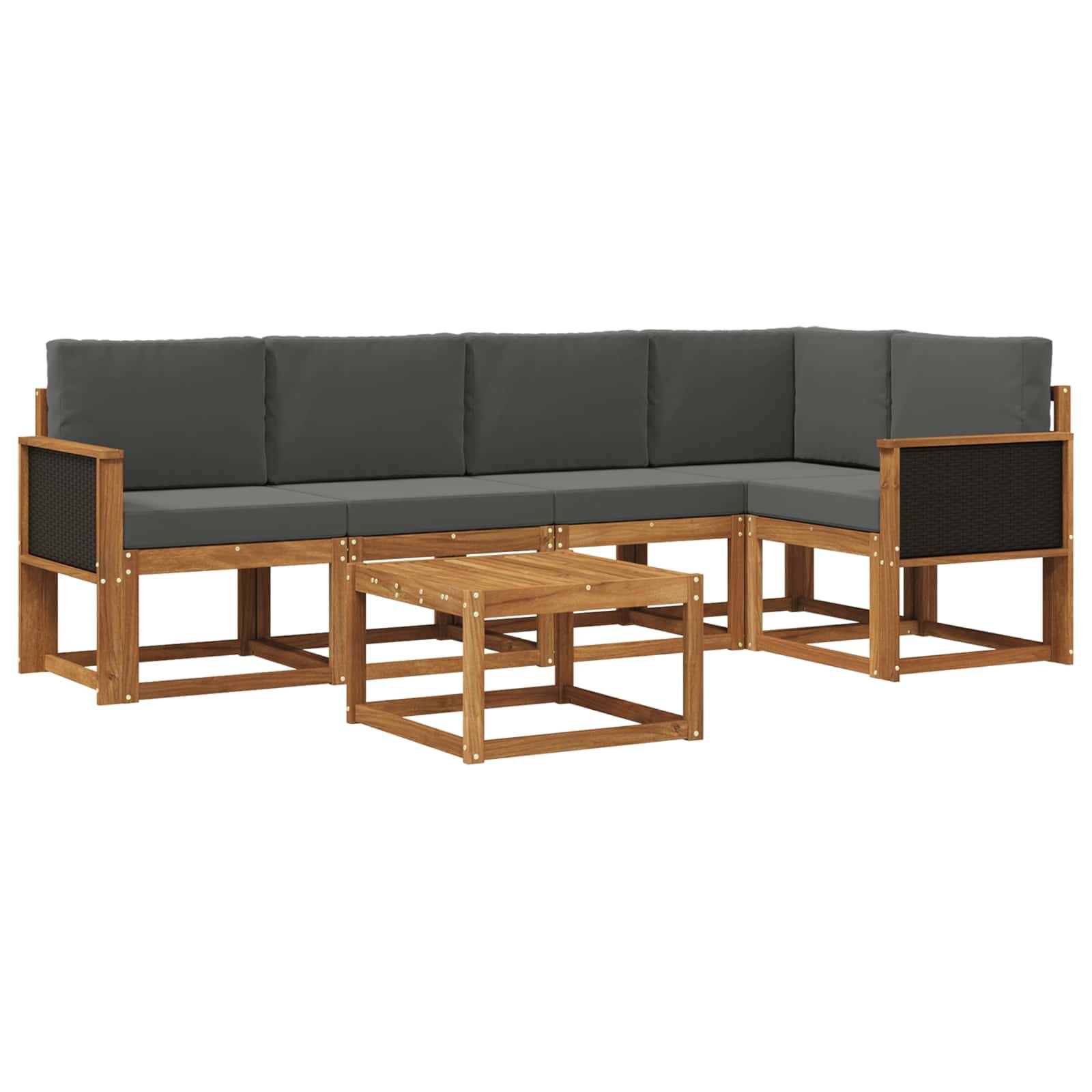 vidaXL Outdoor-Sofagarnitur mit Kissen 6 pcs Natur und Anthrazit