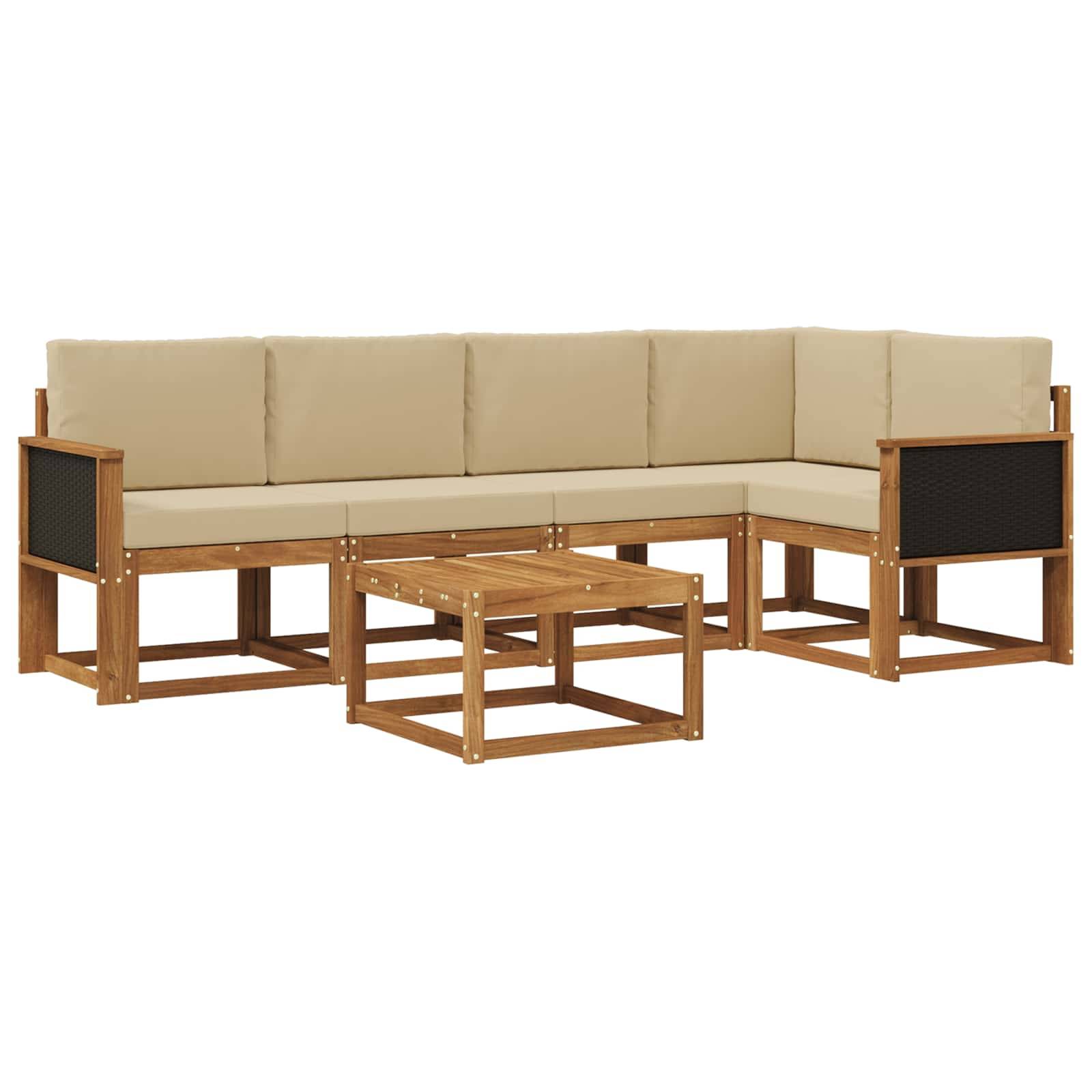 vidaXL Outdoor-Sofagarnitur 6 pcs Natur und Beige Massivholz Akazie
