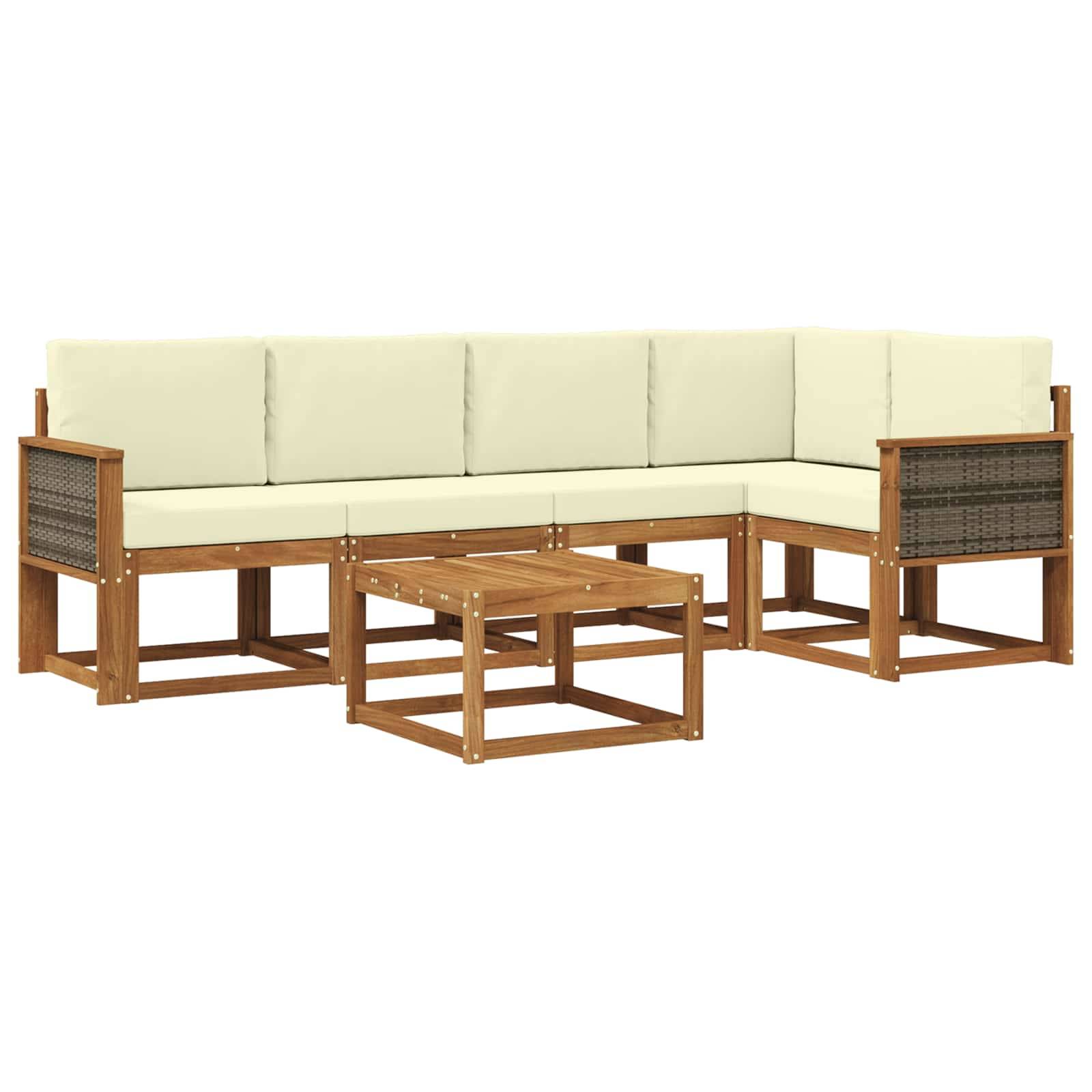 vidaXL Outdoor-Sofagarnitur 6 pcs Natur und Creme Massivholz Akazie