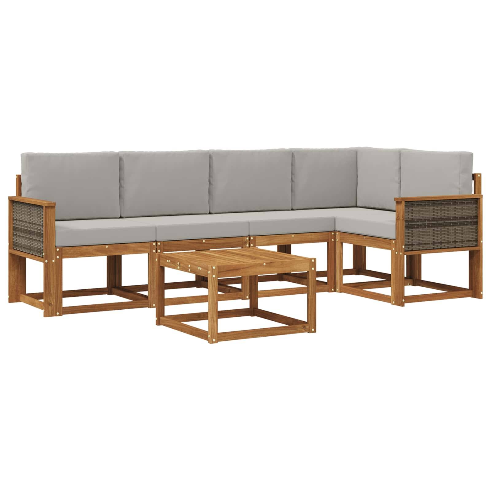vidaXL Outdoor-Sofagarnitur mit Kissen 6 pcs Natürlich und Hellgrau