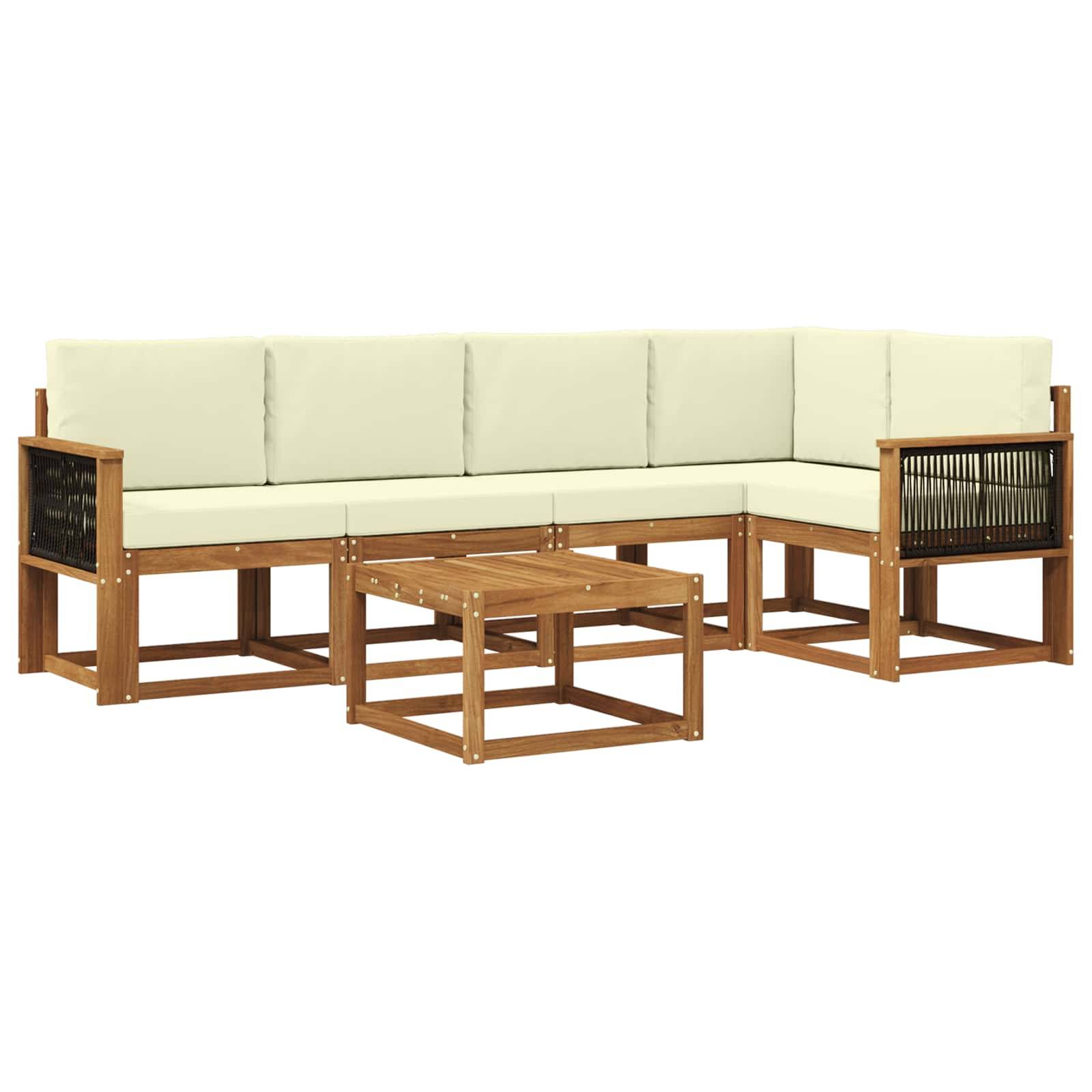 vidaXL Outdoor-Sofagarnitur 6 pcs Natur und Creme Massivholz Akazie