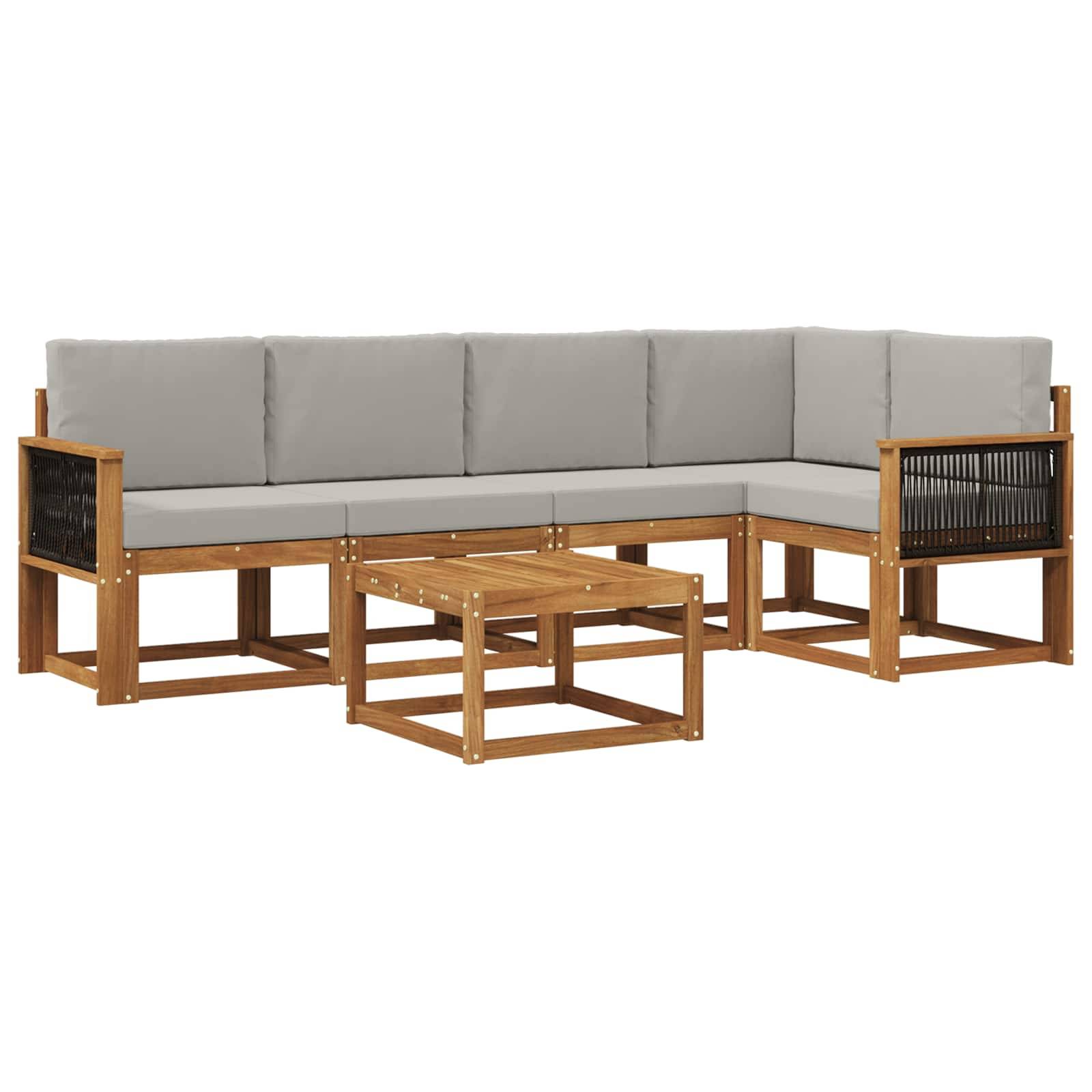 vidaXL Outdoor-Sofagarnitur mit Kissen 6 pcs Natürlich und Hellgrau