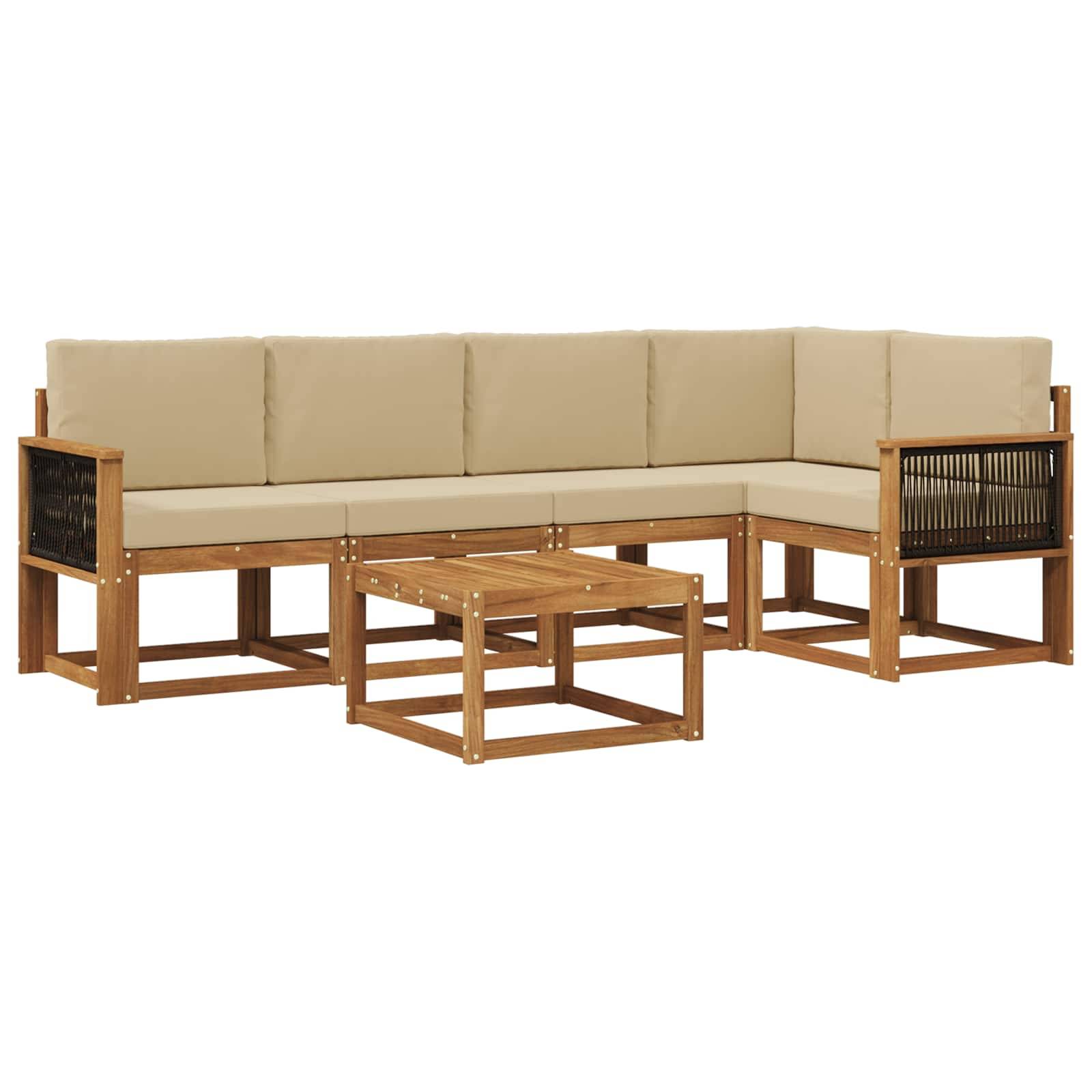 vidaXL Outdoor-Sofagarnitur 6 pcs Natur und Beige Massivholz Akazie