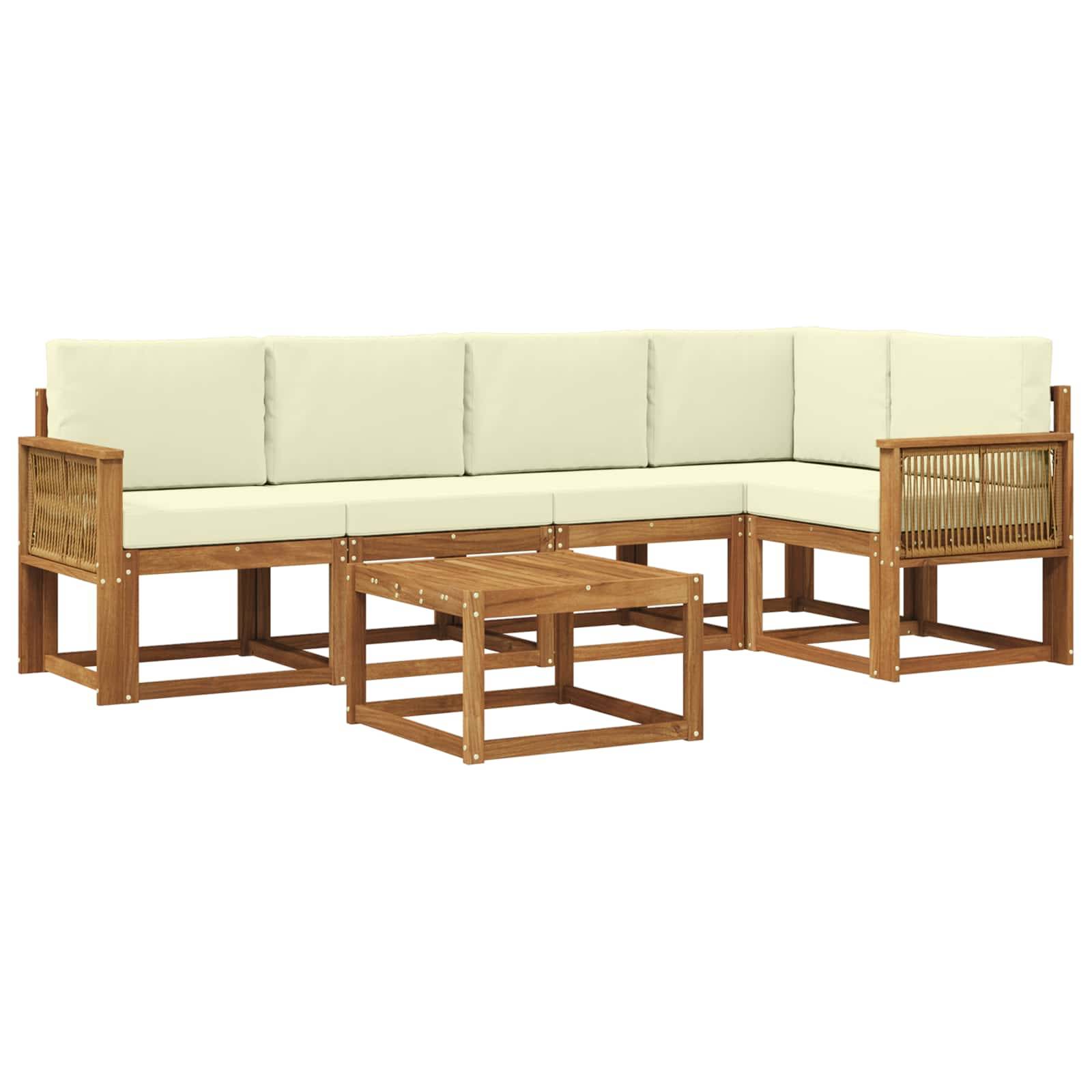 vidaXL Outdoor-Sofagarnitur 6 pcs Natur und Creme Massivholz Akazie