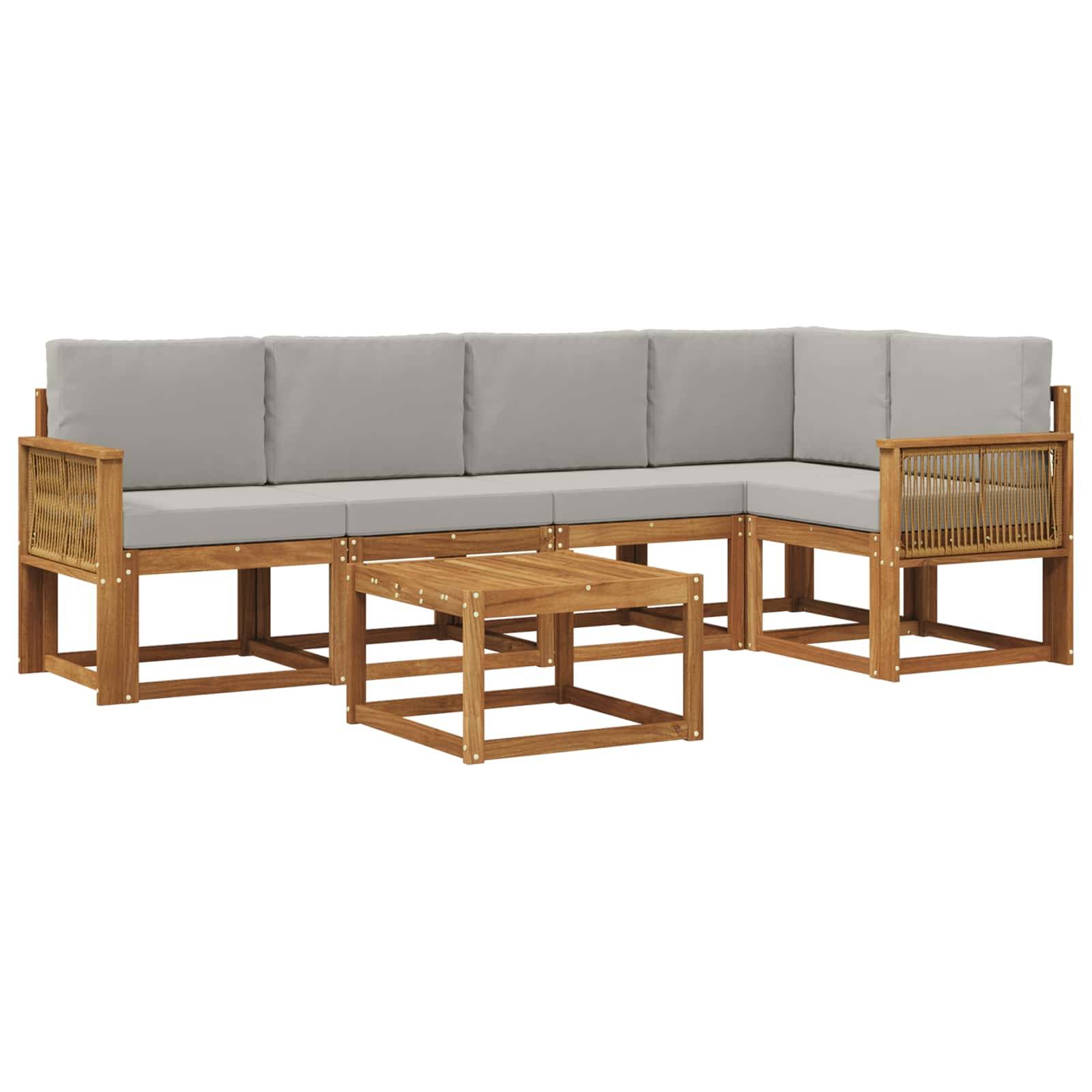 vidaXL Outdoor-Sofagarnitur mit Kissen 6 pcs Natürlich und Hellgrau