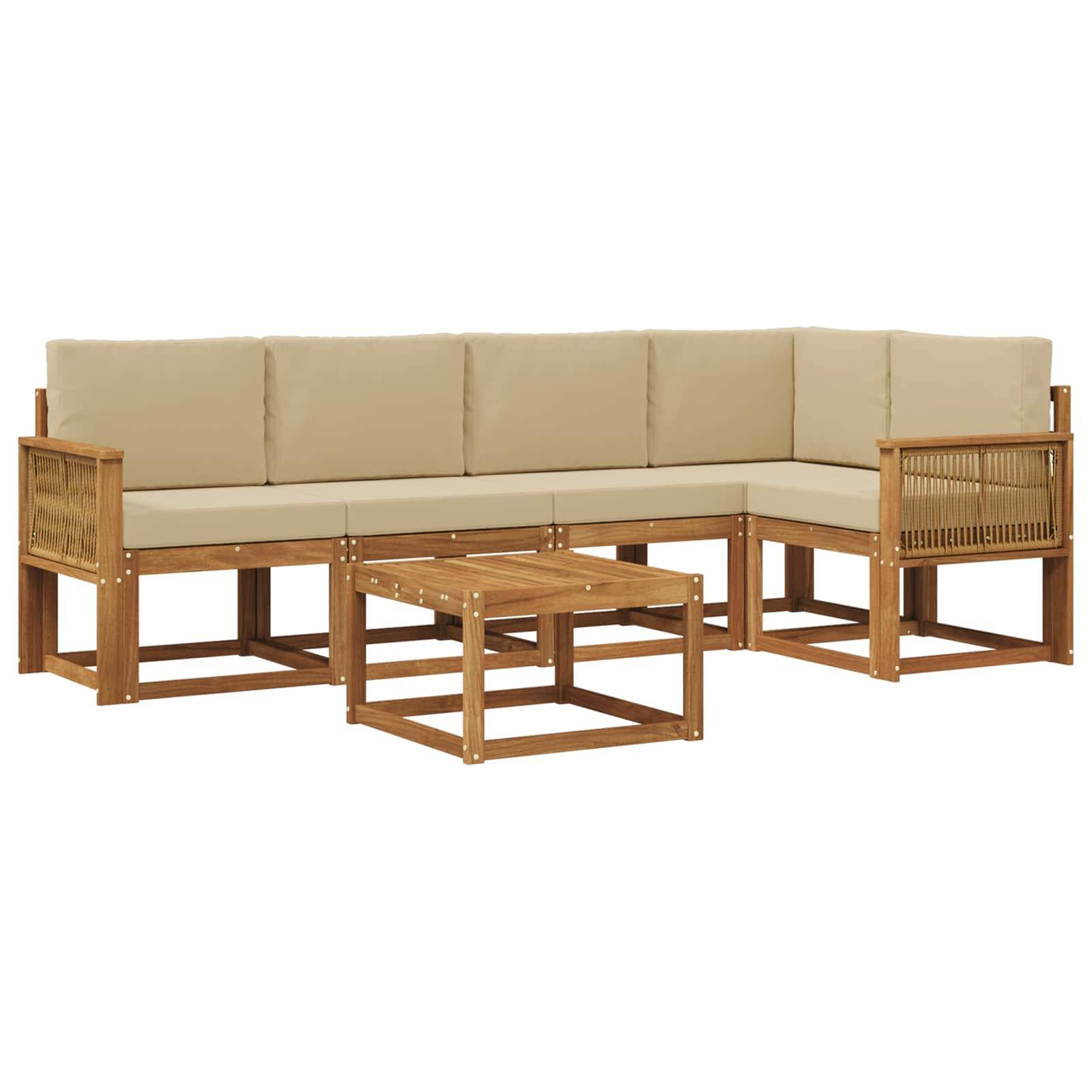 vidaXL Outdoor-Sofagarnitur 6 pcs Natur und Beige Massivholz Akazie