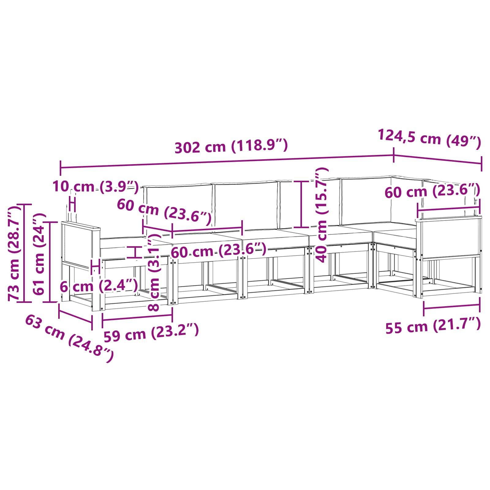 vidaXL Outdoor-Sofagarnitur mit Kissen 6 pcs Natur und Beige Polyester