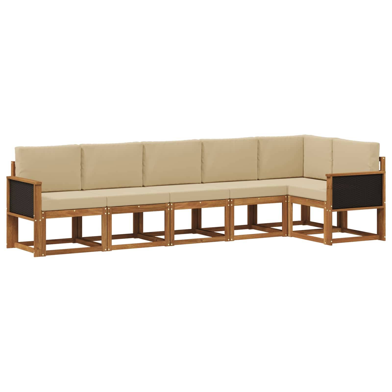 vidaXL Outdoor-Sofagarnitur mit Kissen 6 pcs Natur und Beige Polyester