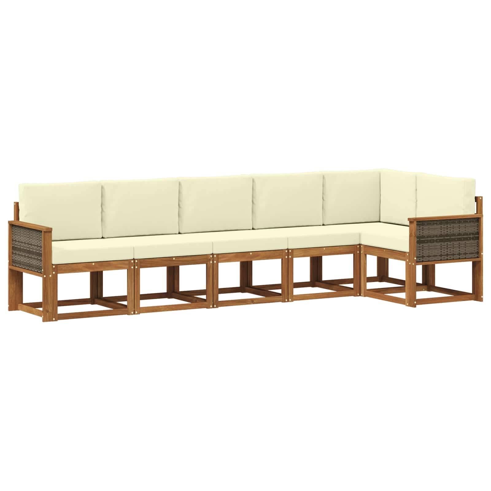 vidaXL Outdoor-Sofagarnitur mit Kissen 6 pcs Natur und Creme Polyester