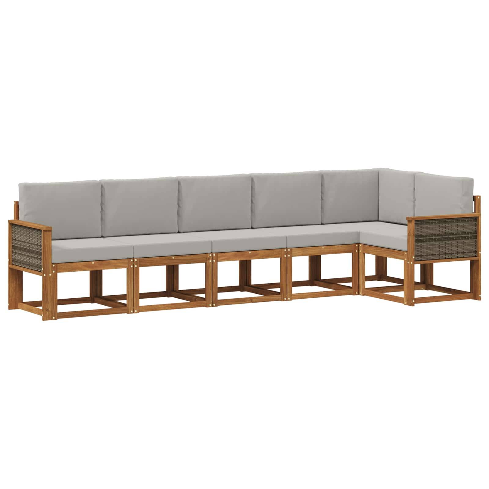 vidaXL Outdoor-Sofagarnitur 6 pcs Natürlich und Hellgrau Polyester