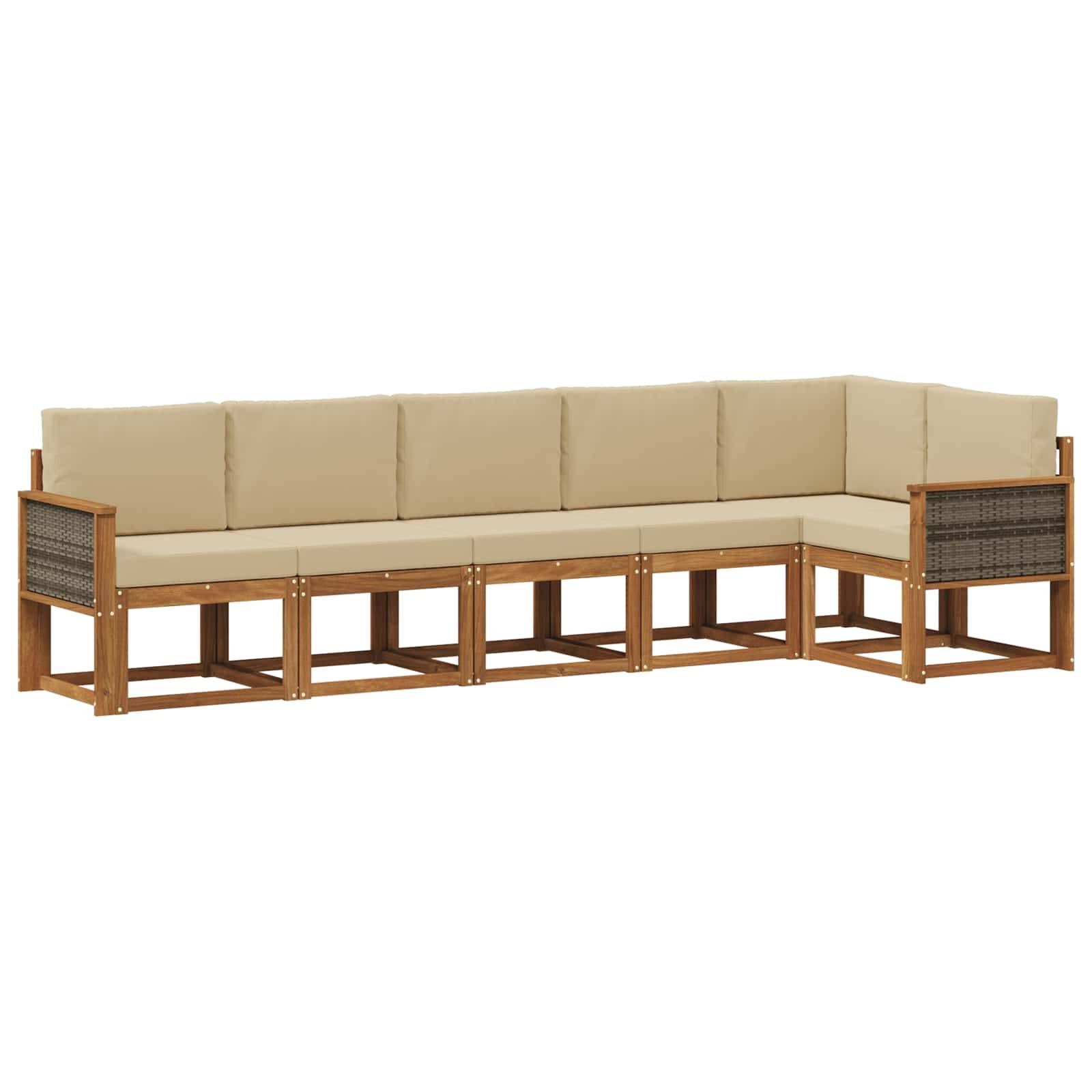 vidaXL Outdoor-Sofagarnitur mit Kissen 6 pcs Natur und Beige Polyester
