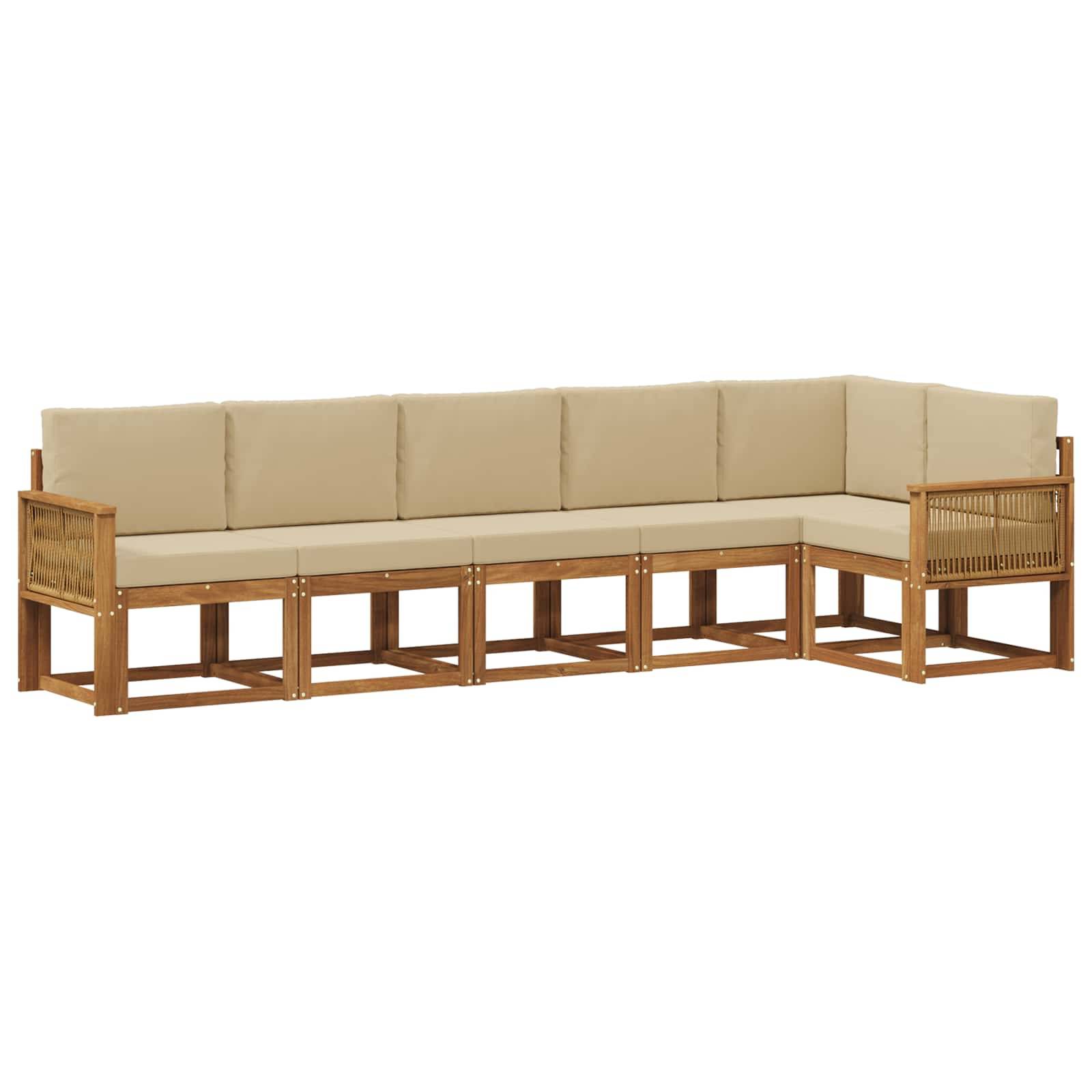 vidaXL Outdoor-Sofagarnitur mit Kissen 6 pcs Natur und Beige Polyester