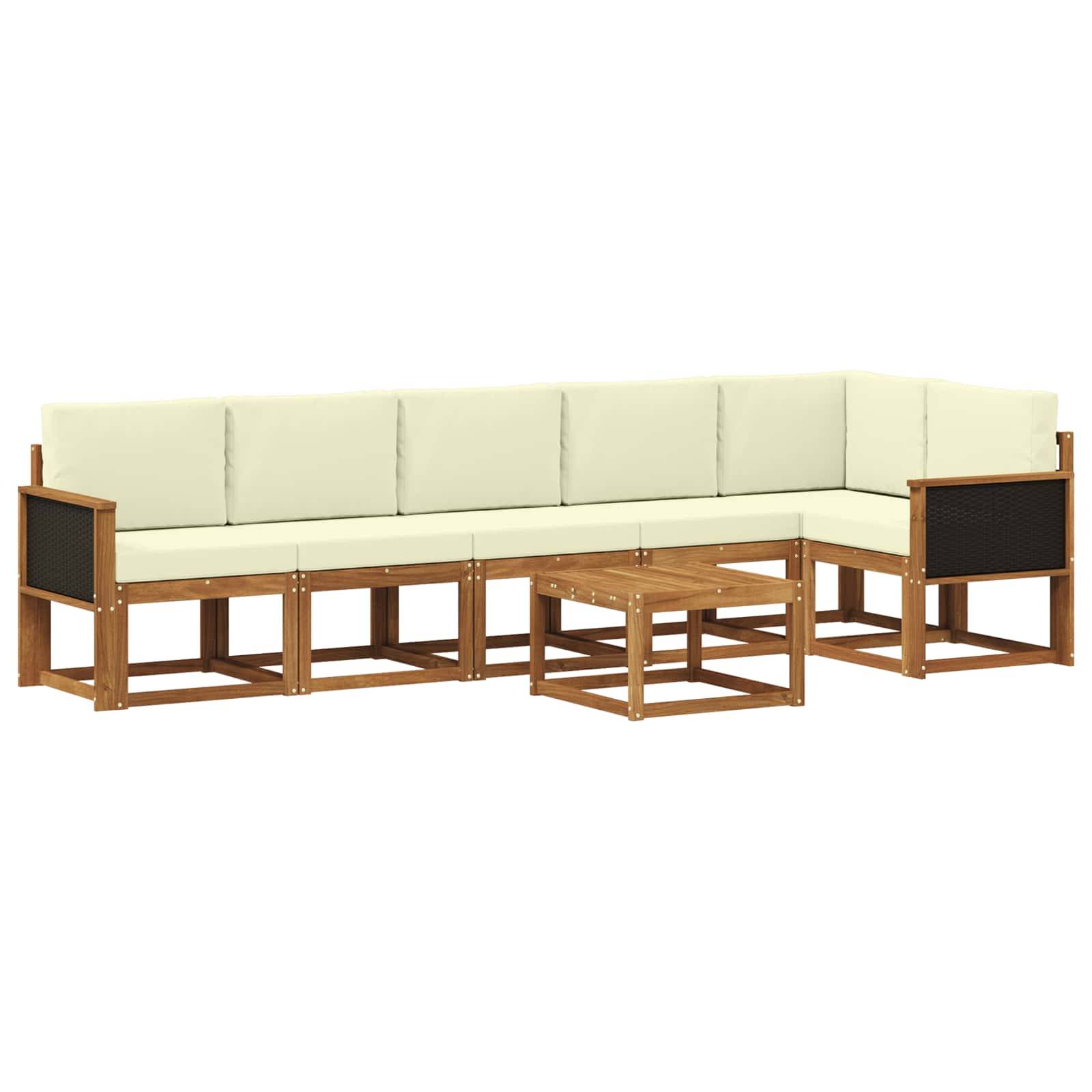 vidaXL Outdoor-Sofagarnitur mit Kissen 7 pcs Natur und Creme Polyester