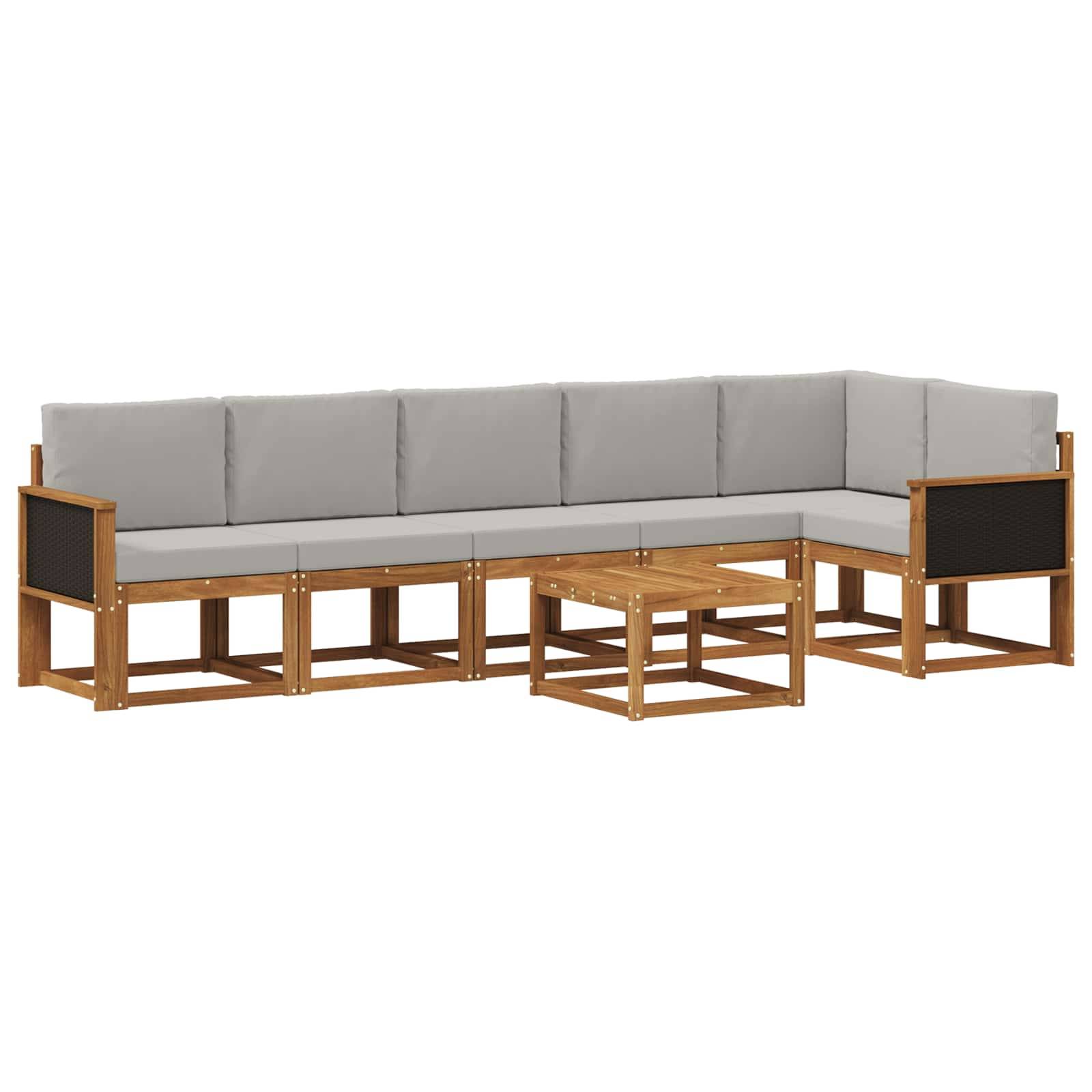 vidaXL Outdoor-Sofagarnitur 7 pcs Natürlich und Hellgrau Polyester