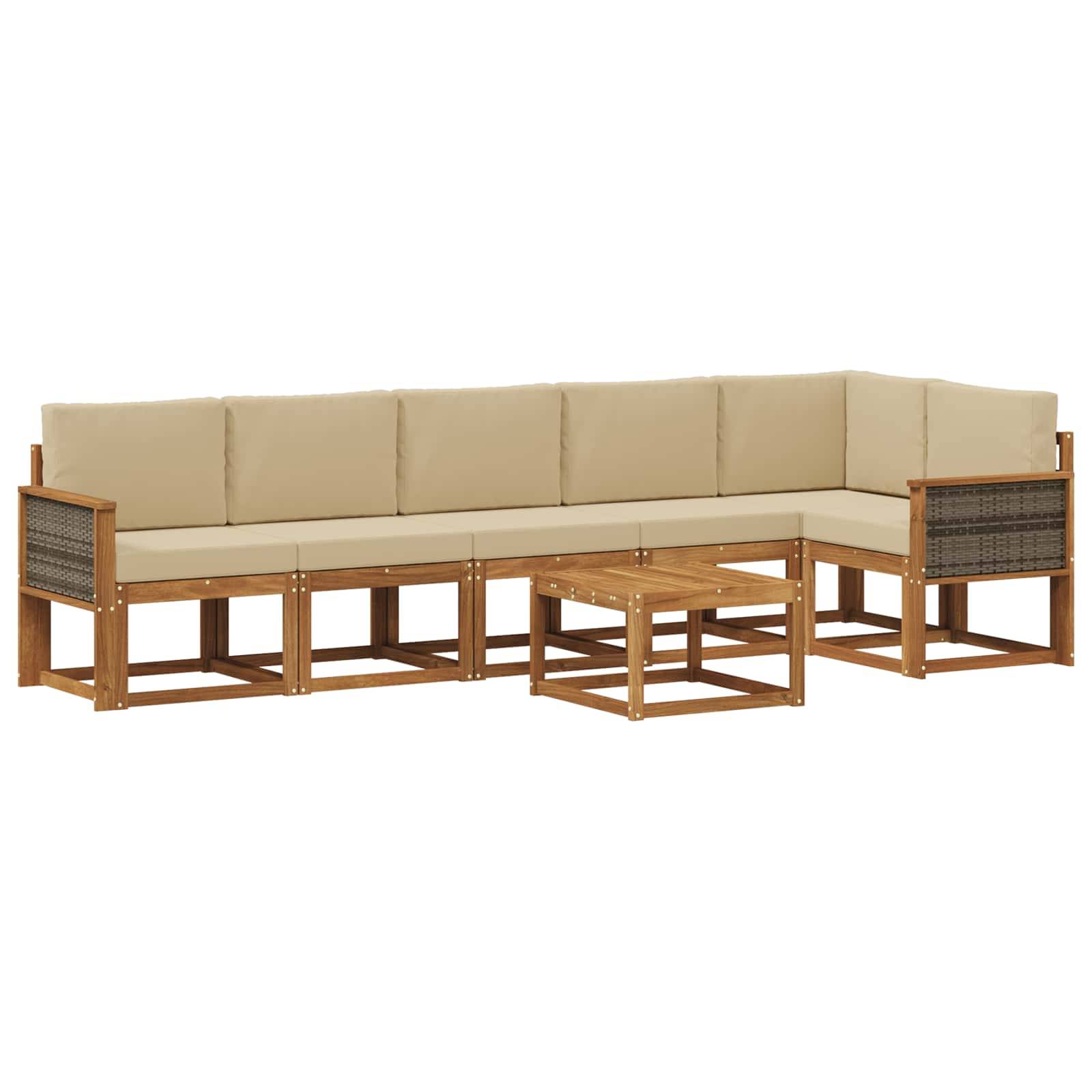 vidaXL Outdoor-Sofagarnitur mit Kissen 7 pcs Natur und Beige Polyester
