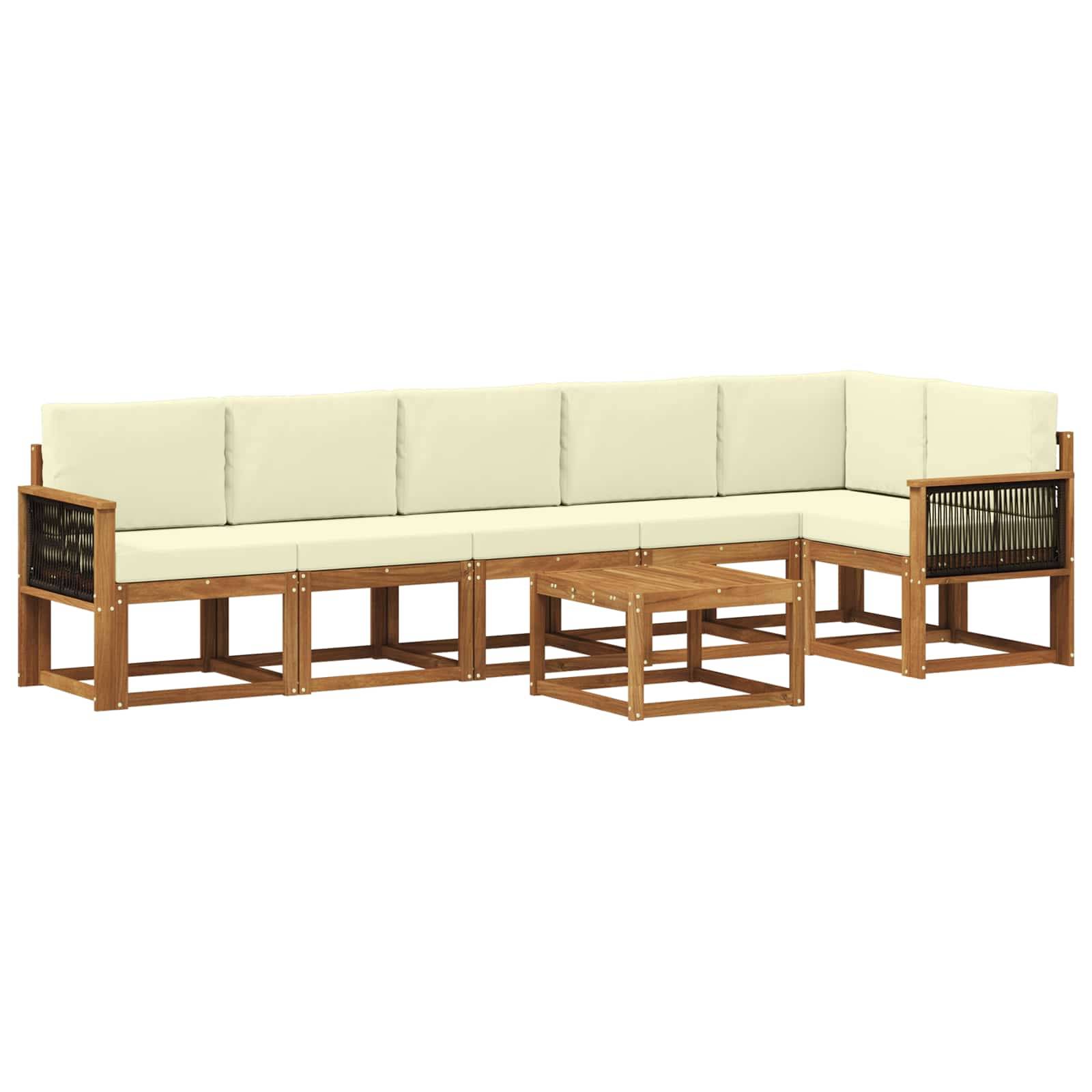 vidaXL Outdoor-Sofagarnitur mit Kissen 7 pcs Natur und Creme Polyester
