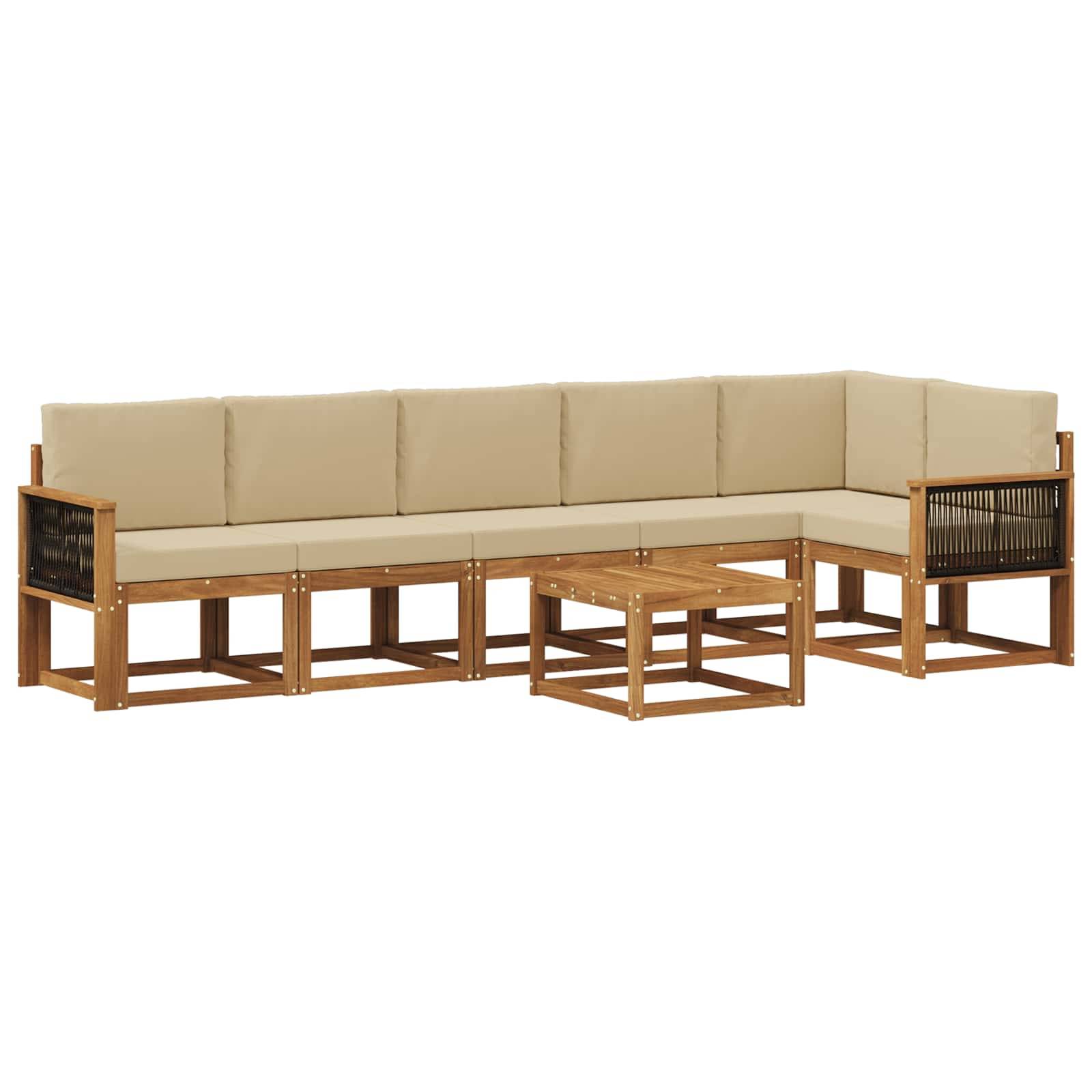 vidaXL Outdoor-Sofagarnitur mit Kissen 7 pcs Natur und Beige Polyester