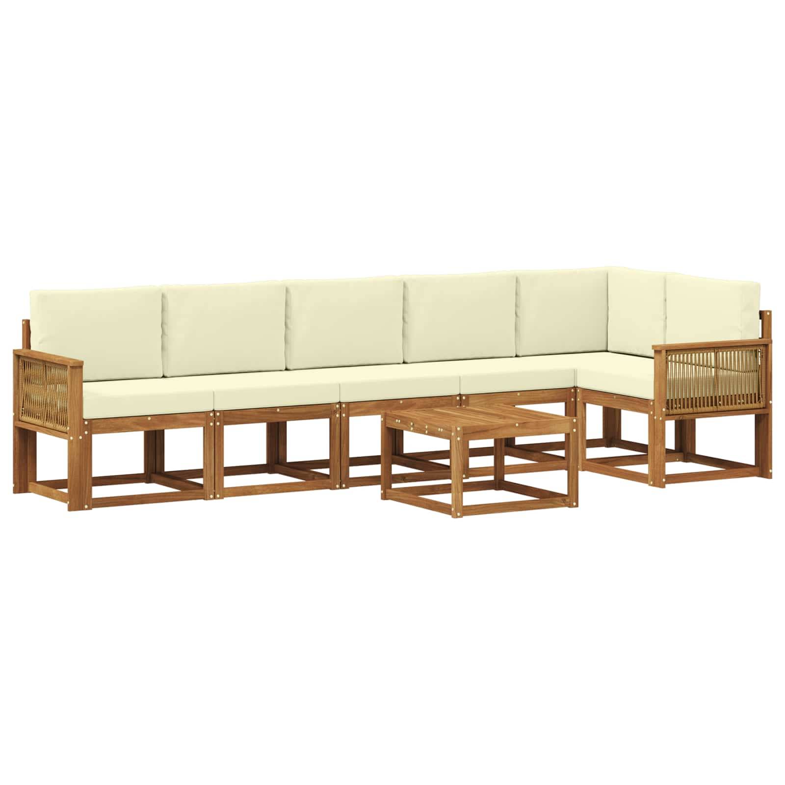 vidaXL Outdoor-Sofagarnitur mit Kissen 7 pcs Natur und Creme Polyester