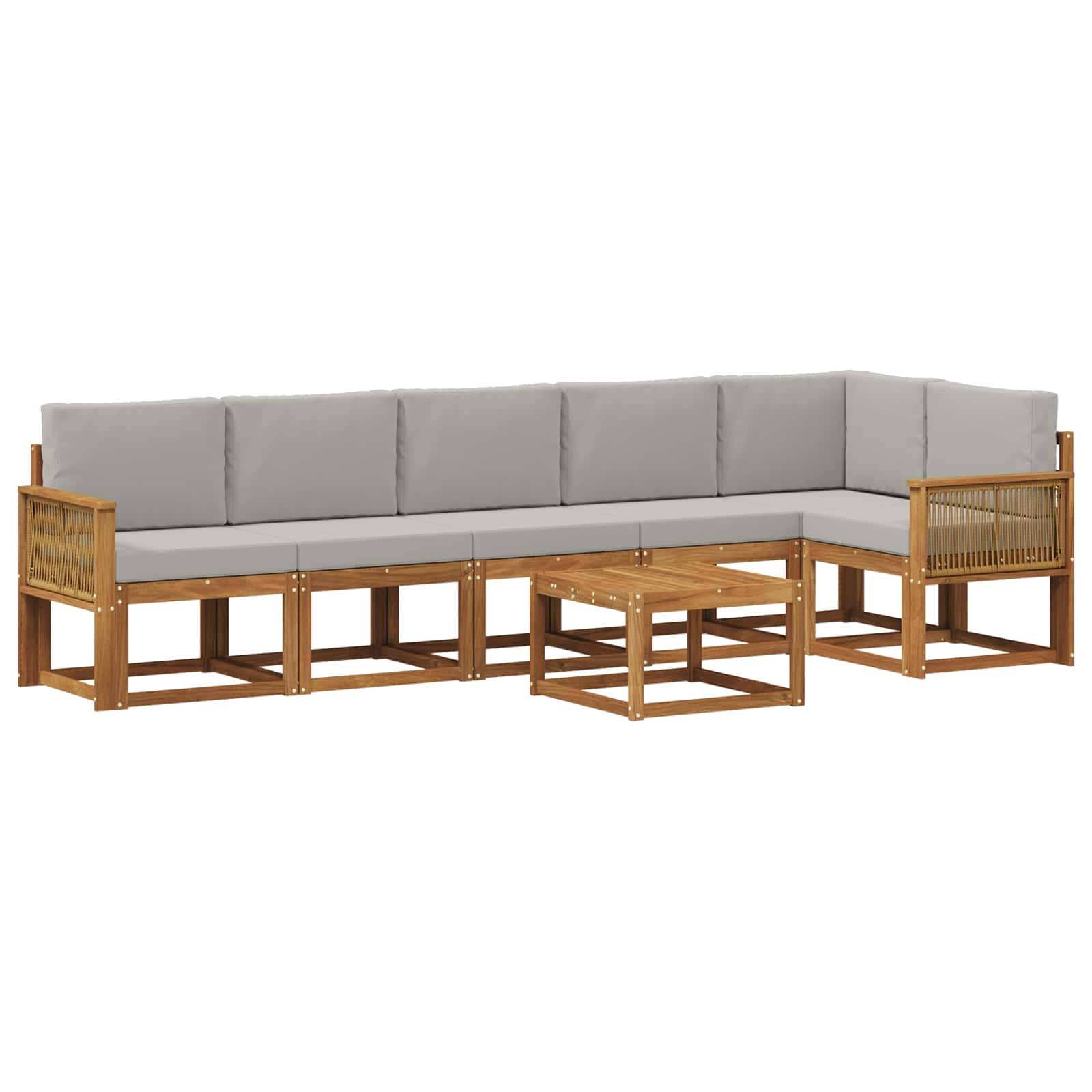 vidaXL Outdoor-Sofagarnitur 7 pcs Natürlich und Hellgrau Polyester