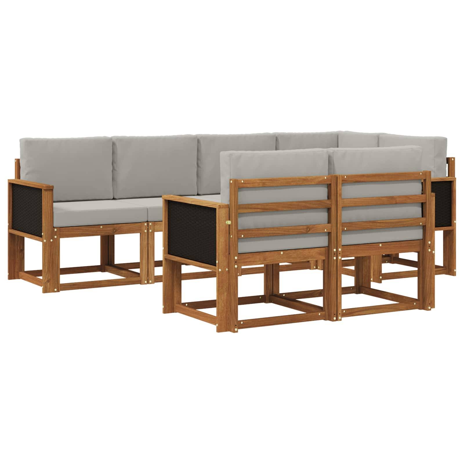 vidaXL Outdoor-Sofagarnitur 7 pcs Natürlich und Hellgrau Polyester