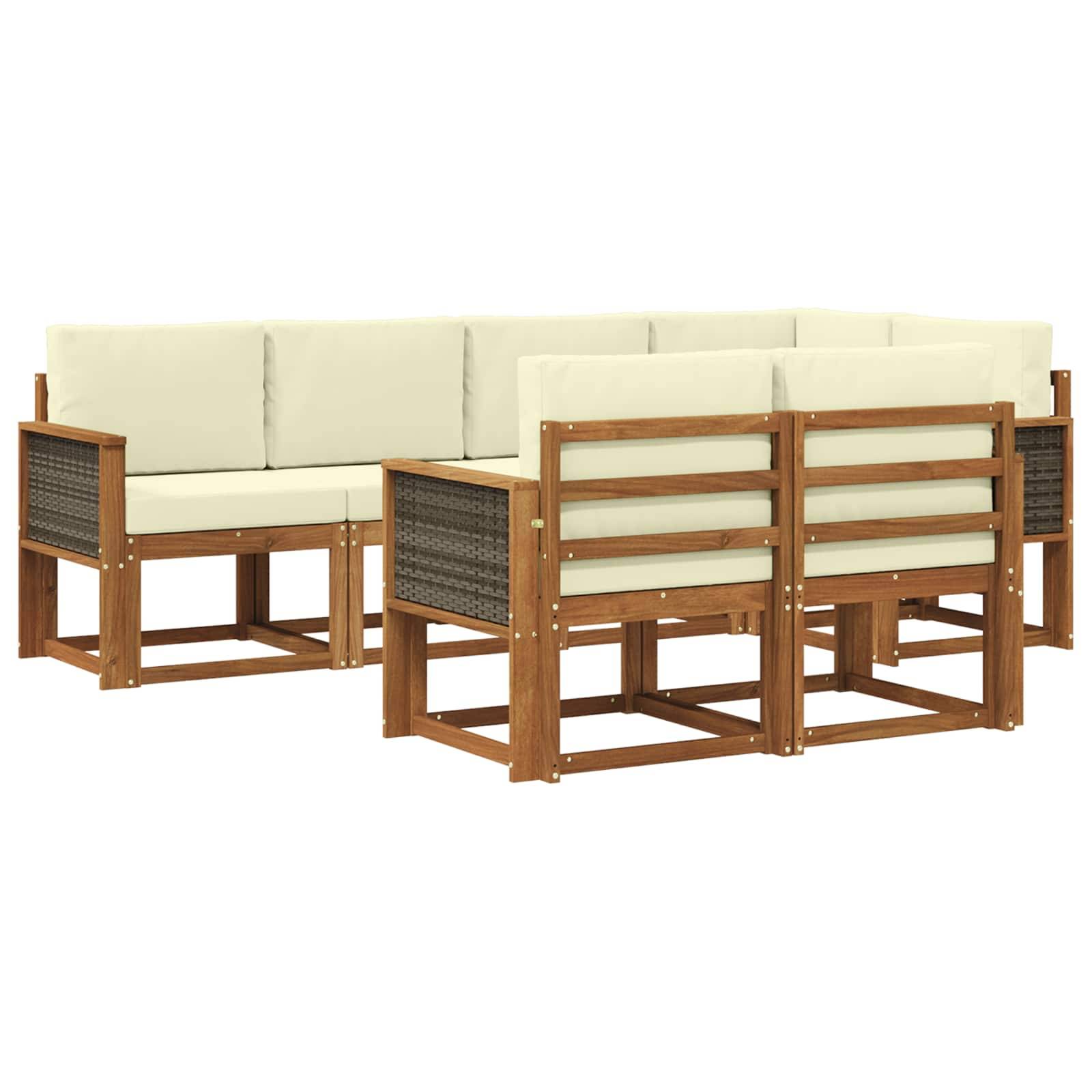 vidaXL Outdoor-Sofagarnitur mit Kissen 7 pcs Natur und Creme Polyester