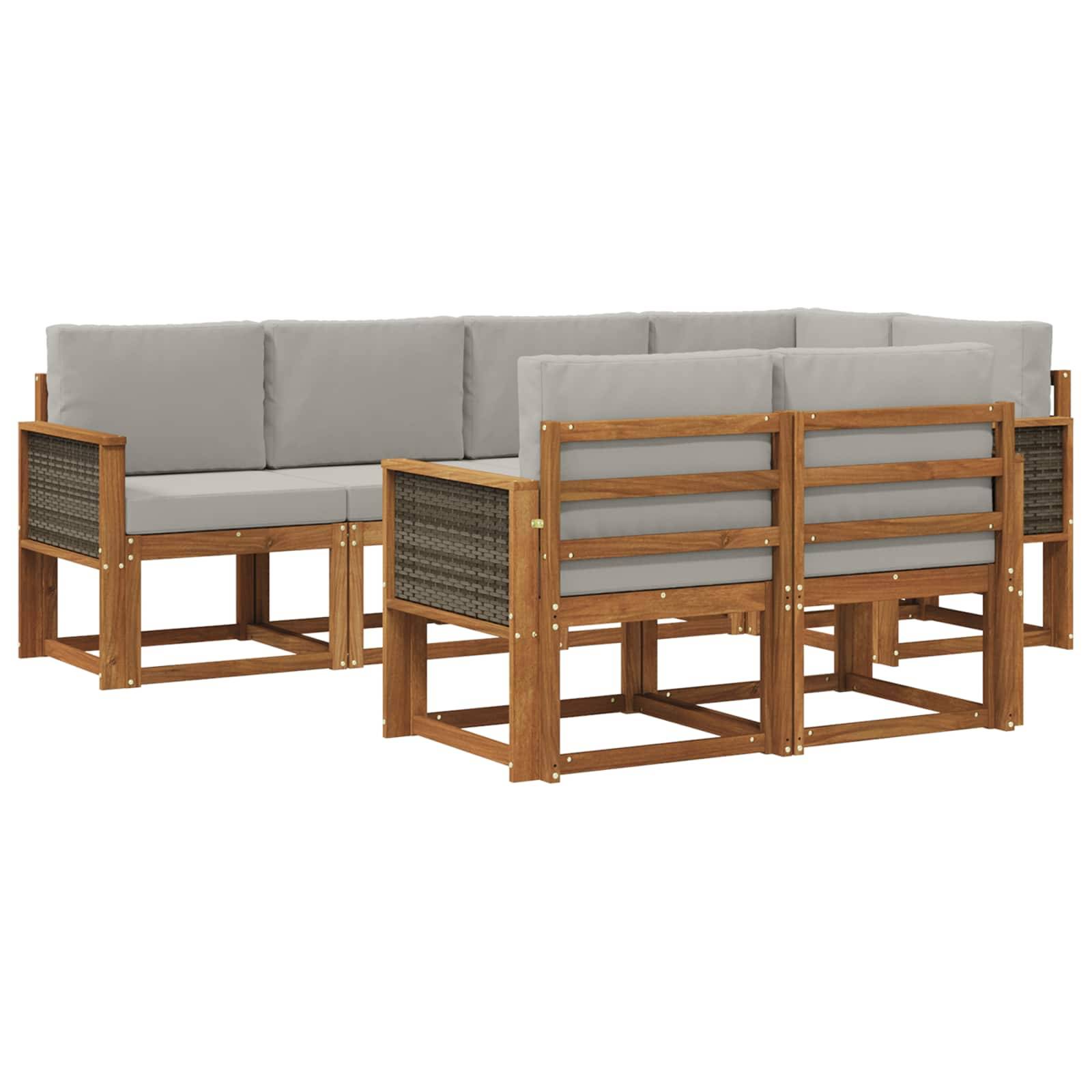 vidaXL Outdoor-Sofagarnitur 7 pcs Natürlich und Hellgrau Polyester