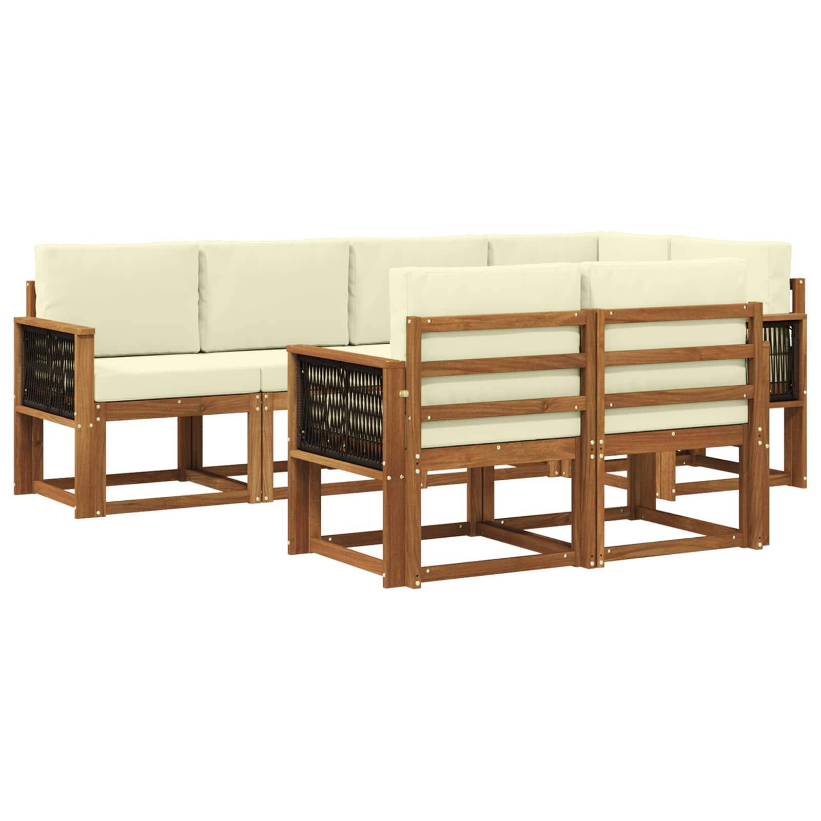 vidaXL Outdoor-Sofagarnitur mit Kissen 7 pcs Natur und Creme Polyester