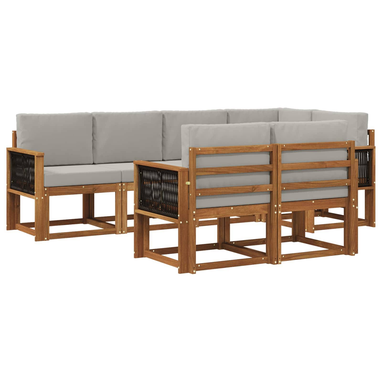 vidaXL Outdoor-Sofagarnitur 7 pcs Natürlich und Hellgrau Polyester