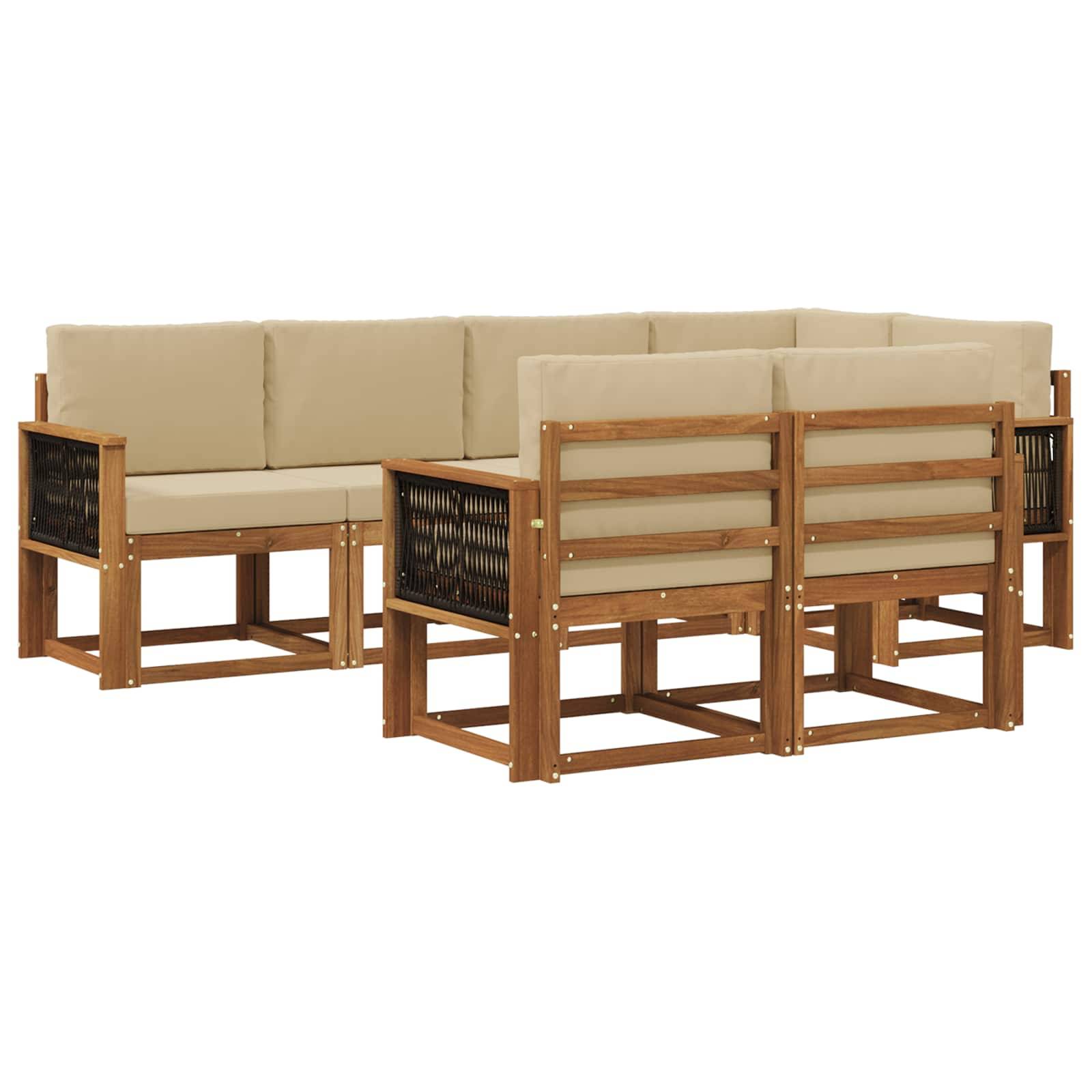 vidaXL Outdoor-Sofagarnitur mit Kissen 7 pcs Natur und Beige Polyester