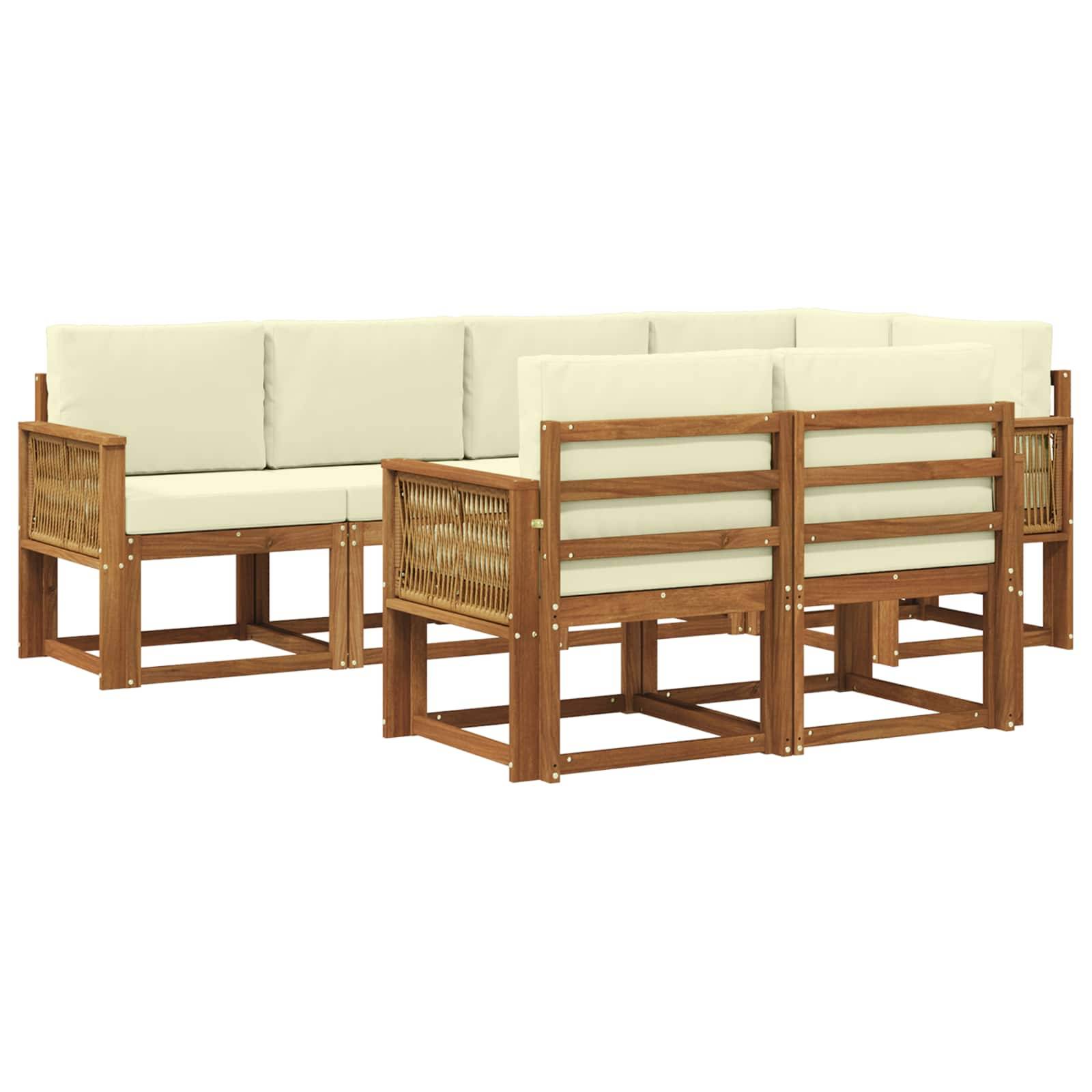 vidaXL Outdoor-Sofagarnitur mit Kissen 7 pcs Natur und Creme Polyester