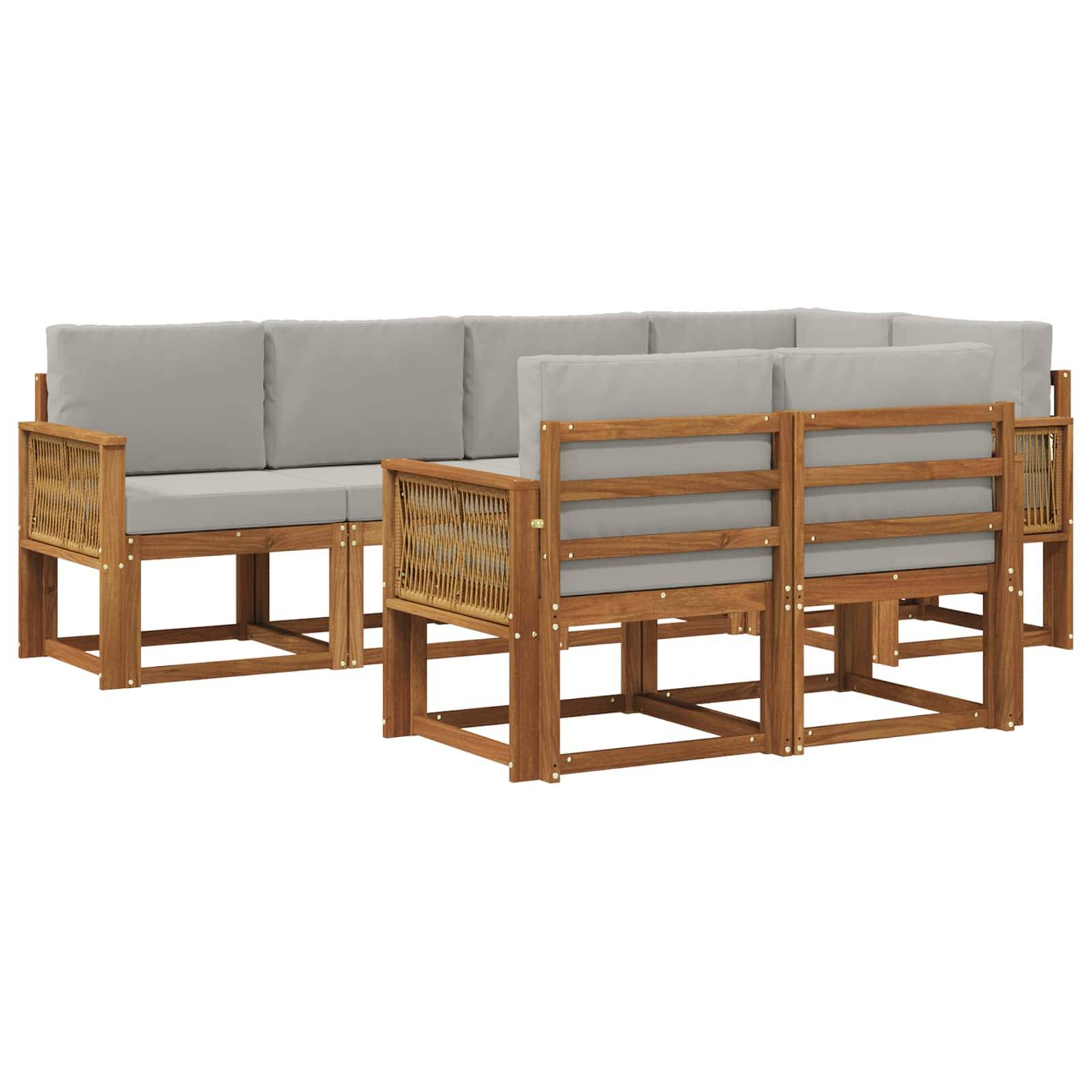 vidaXL Outdoor-Sofagarnitur 7 pcs Natürlich und Hellgrau Polyester